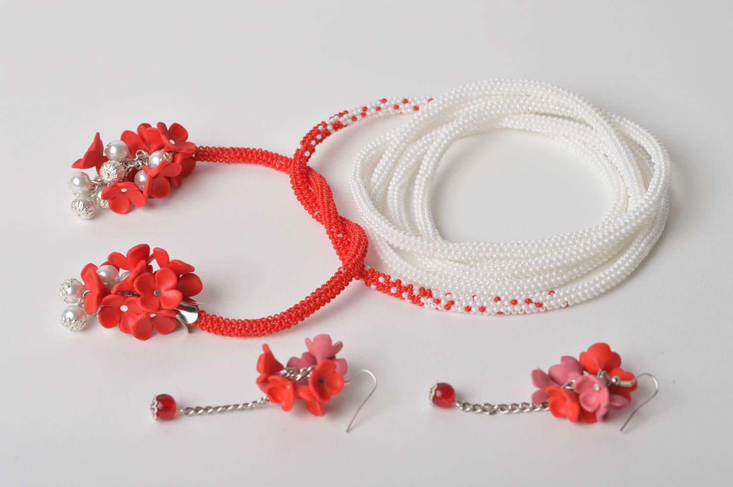 Комплект украшений ручной работы лариат из бисера модные сережки женские сережки фото 4