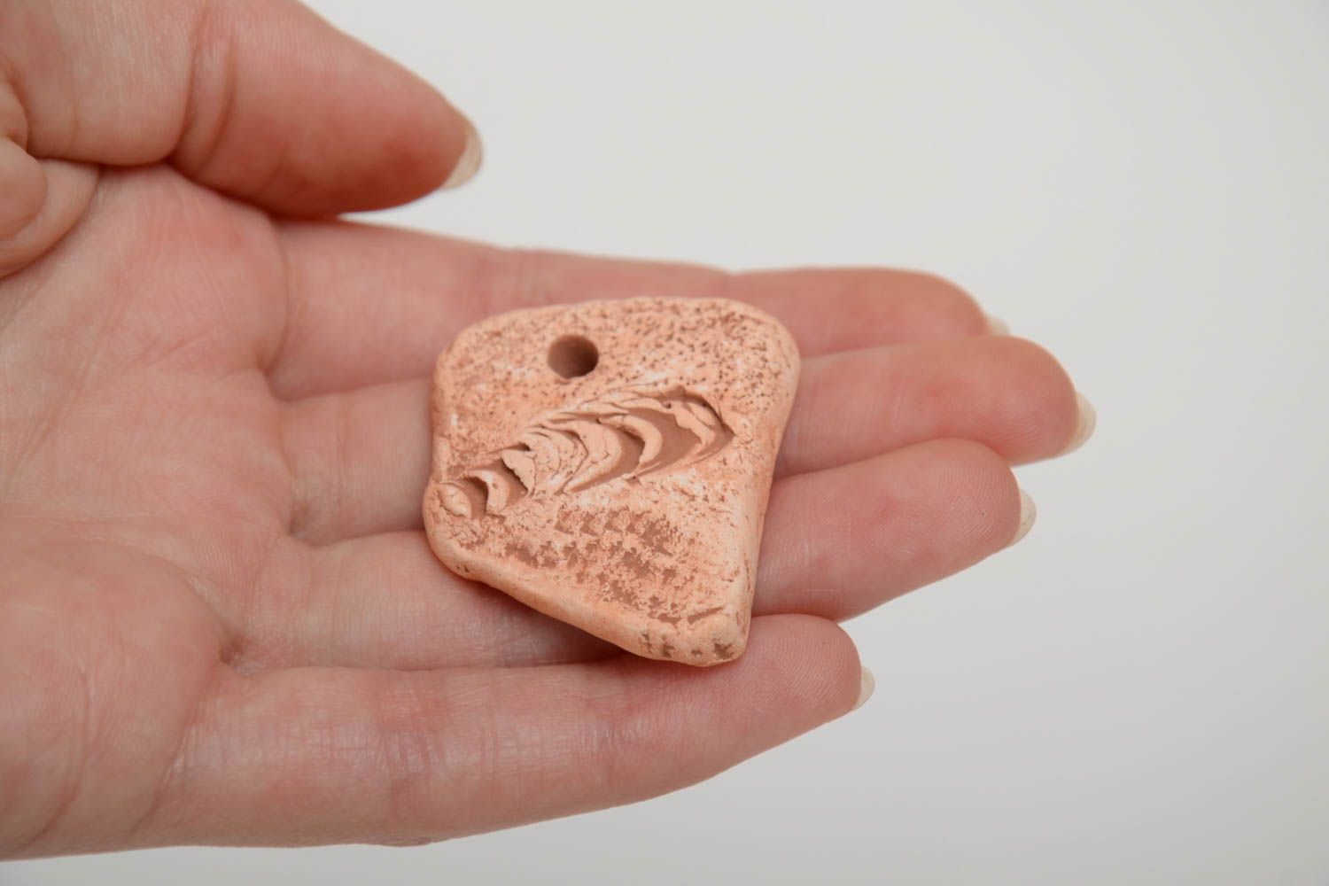Small handmade ceramic blank pendant of unusual shape DIY jewelry  photo 5