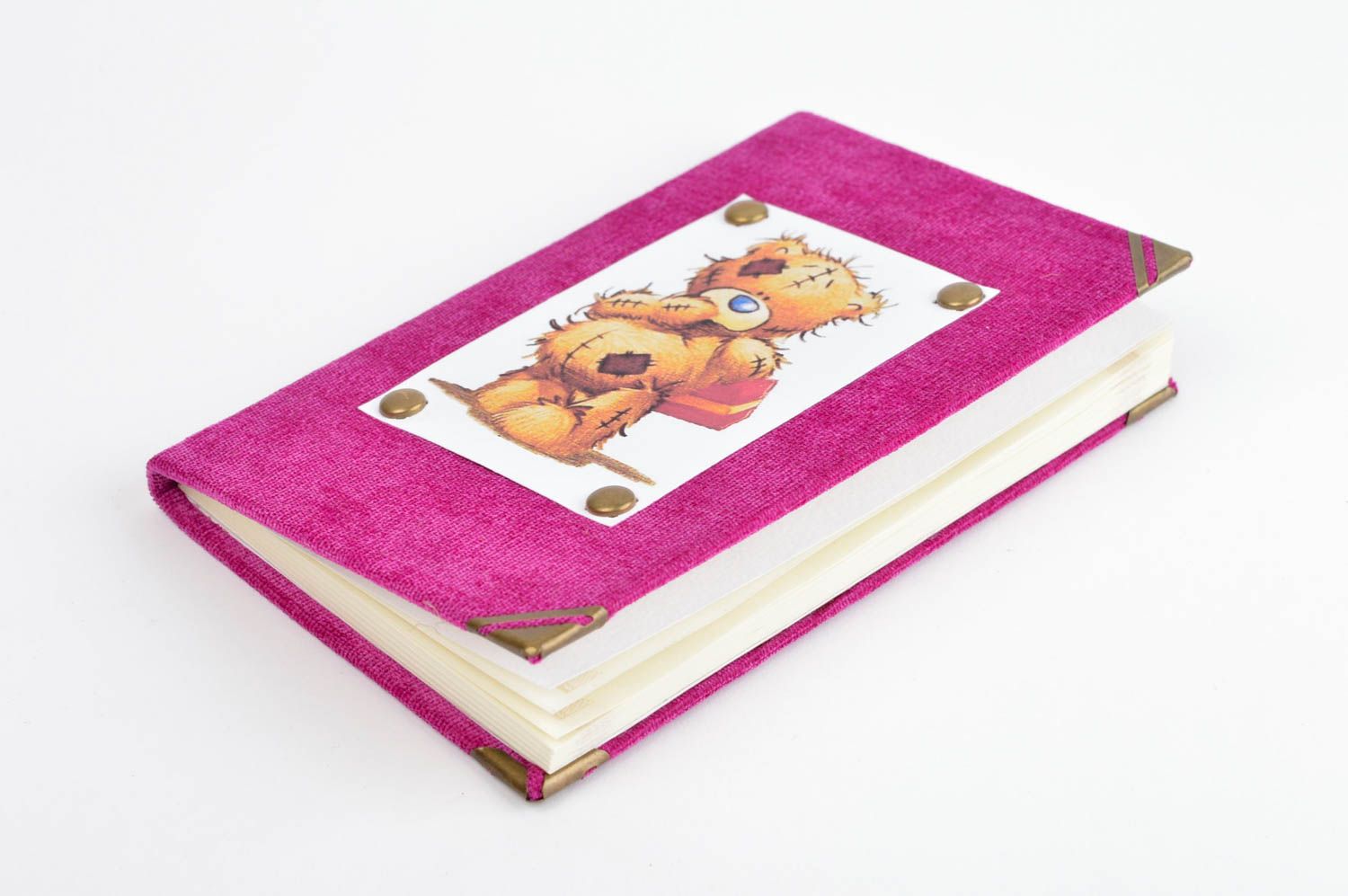 Bloc de notas artesanal rosa con oso libreta personalizada regalo original foto 2