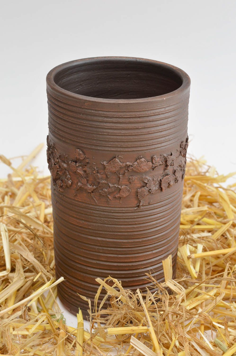 Handgemachte Keramik Becher aus Ton Ethno Geschirr mit Musterung kreativ foto 2