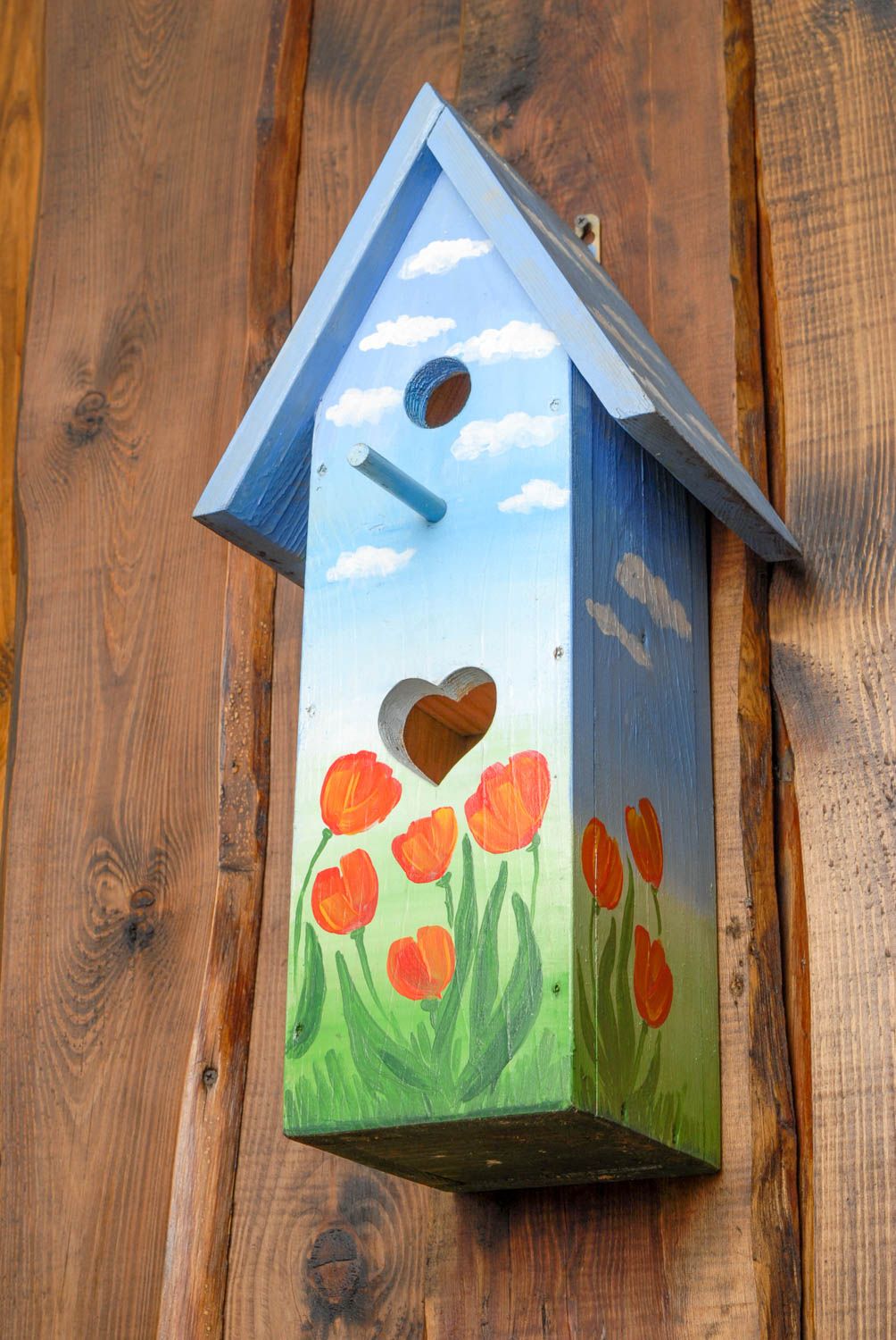 Bright painted wooden nest box Tulips photo 4