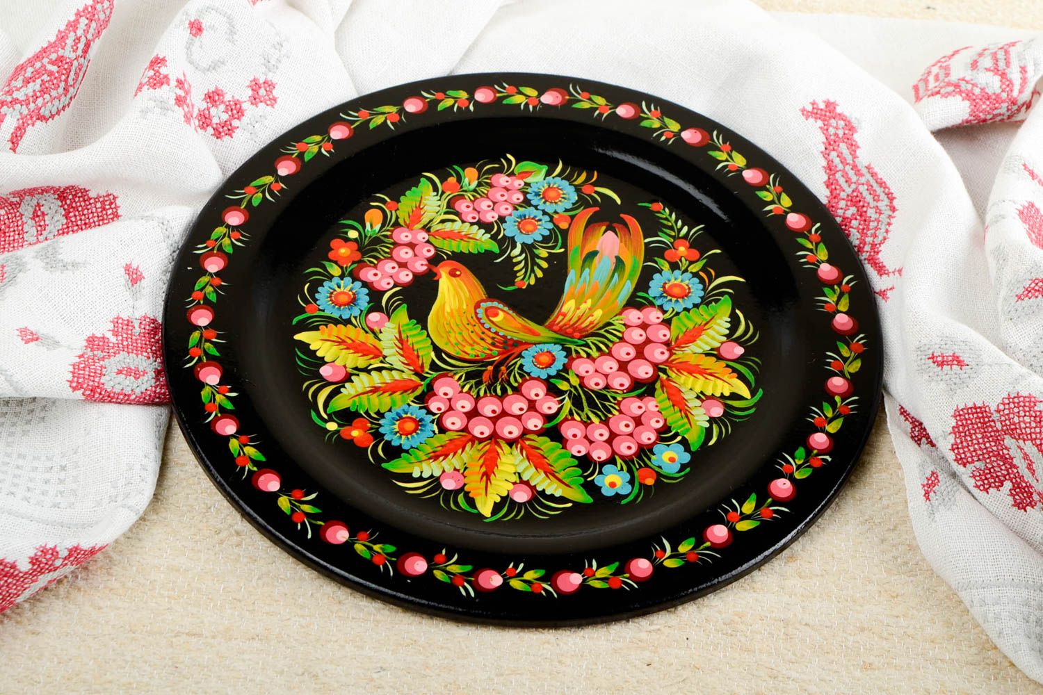Assiette décorative faite main Assiette peinte avec oiseau Décoration maison photo 1