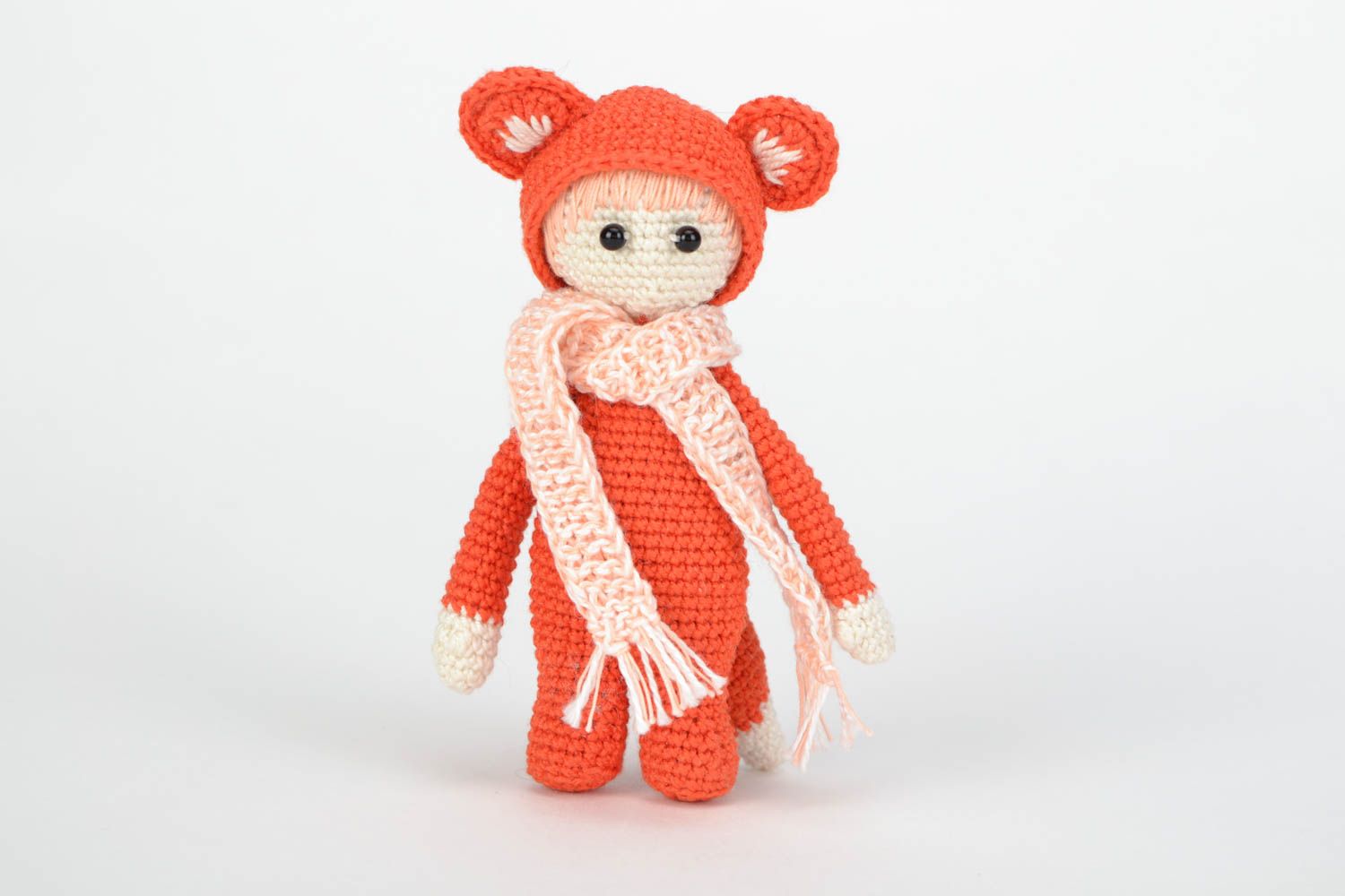 Small handmade soft crochet toy Girl in fox costume photo 1