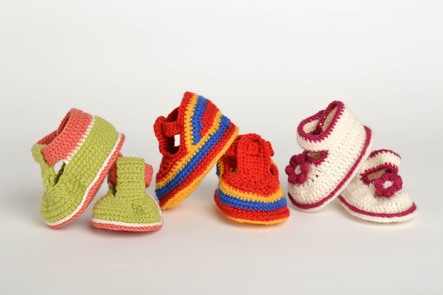 Chaussons tricot fait main Nu-pieds enfant Chaussures bébé fille 3 paires design photo 2