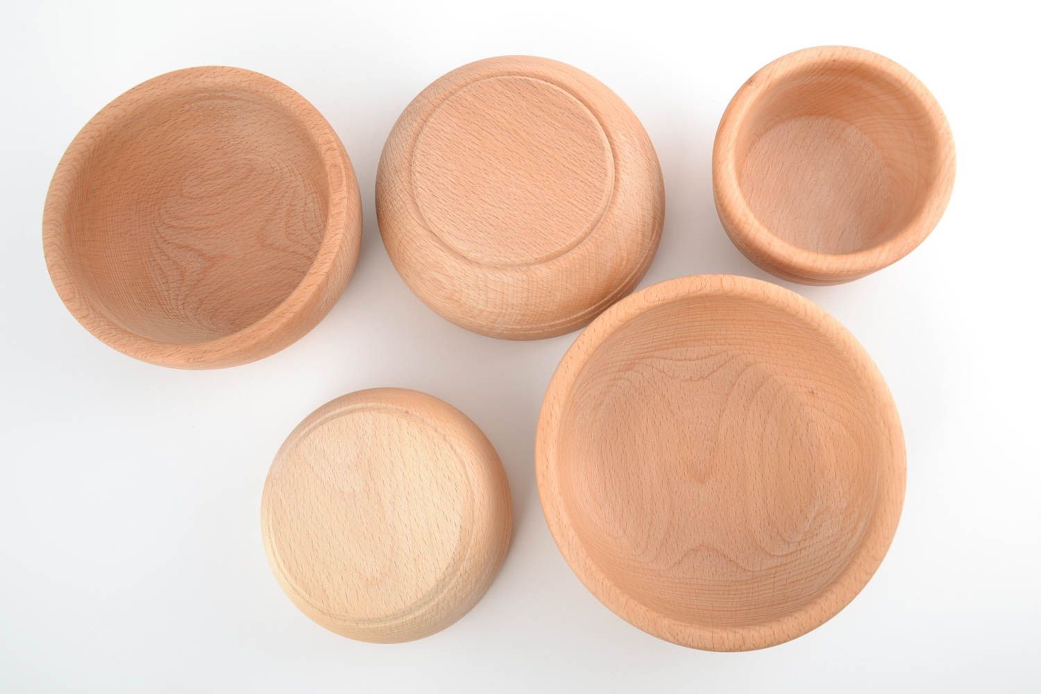 Set of handmade eco wooden bowls 5 pieces of different sizes for kitchen  photo 4