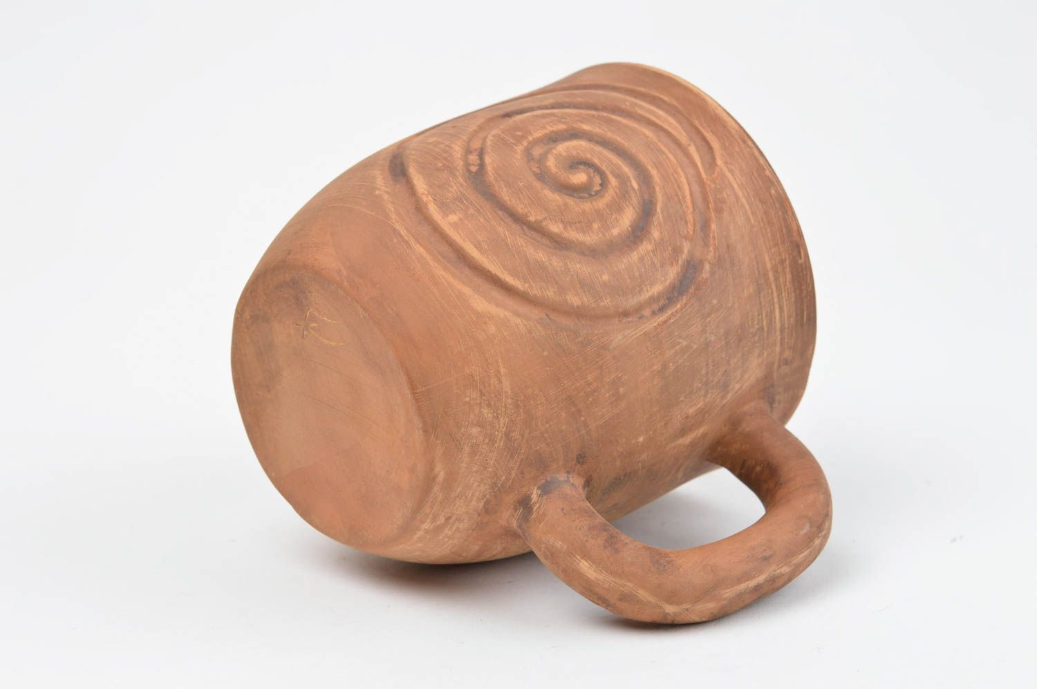 Tasse en céramique brune mignonne à motif spiralé faite main originale photo 4