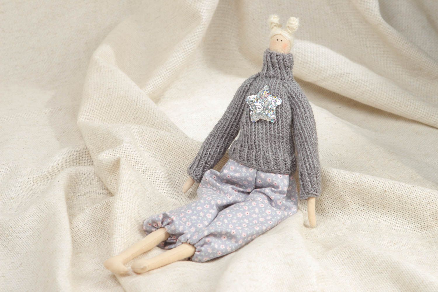 Handmade fabric doll in sweater photo 4
