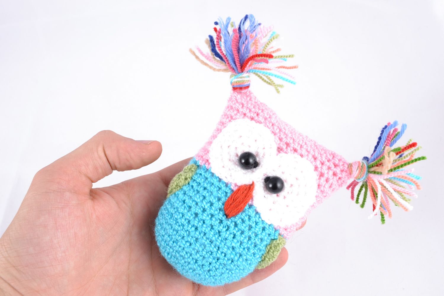 Soft crochet toy in the shape of colorful owl photo 2