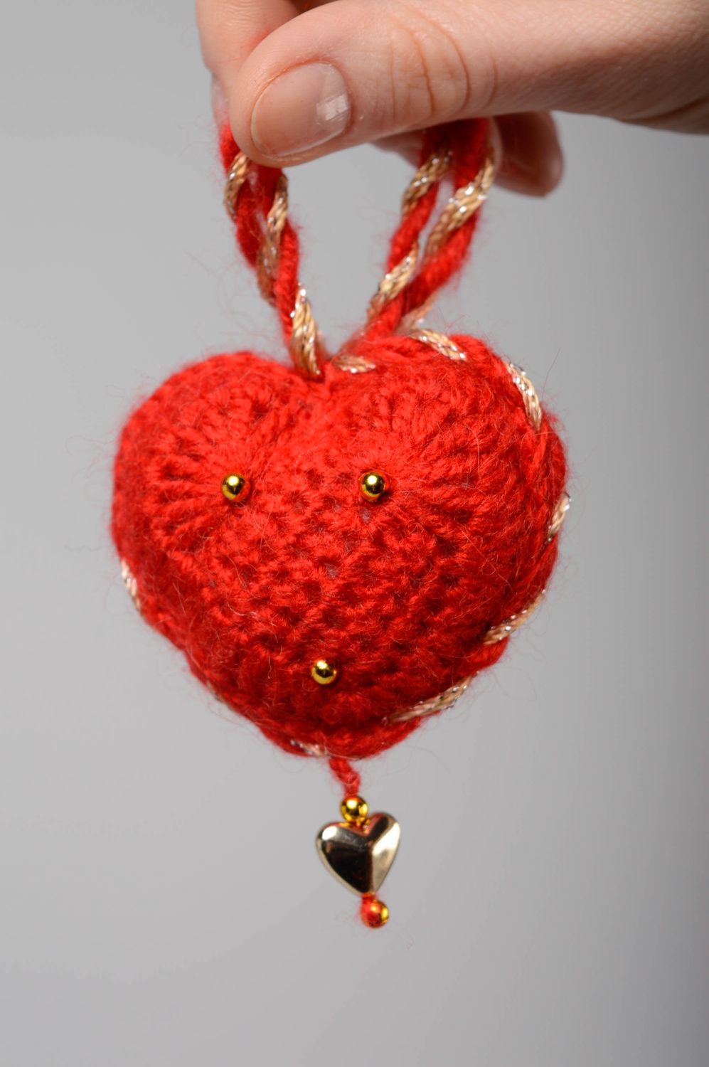 Suspension décorative Coeur Rouge au crochet photo 4