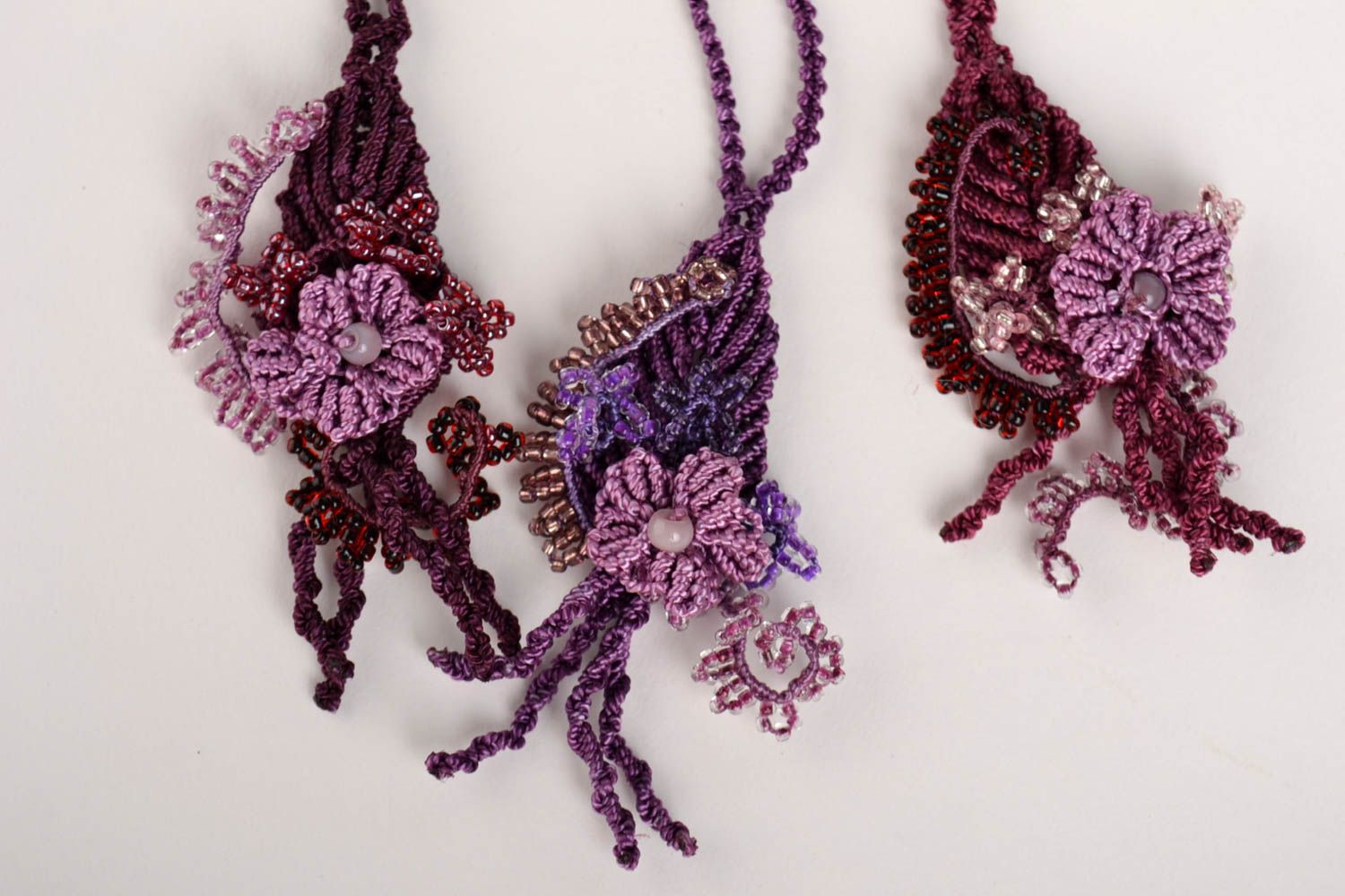 Fashion bijouterie handmade macrame pendant 3 pieces jewelry for women photo 5