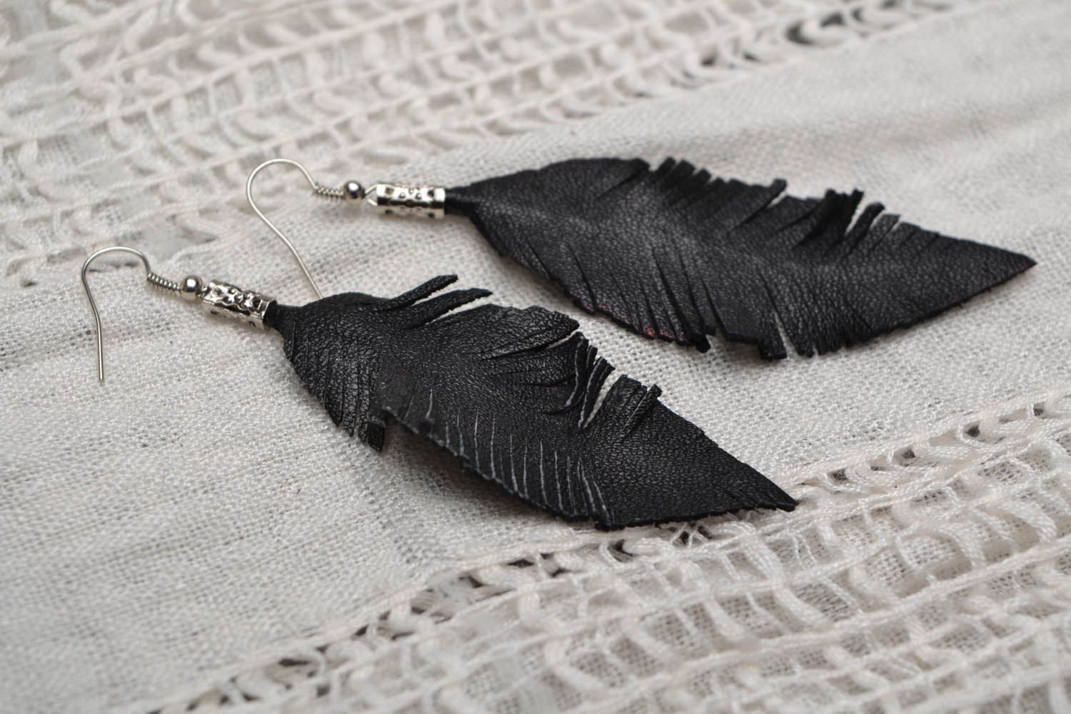 Long earrings made of genuine leather photo 1
