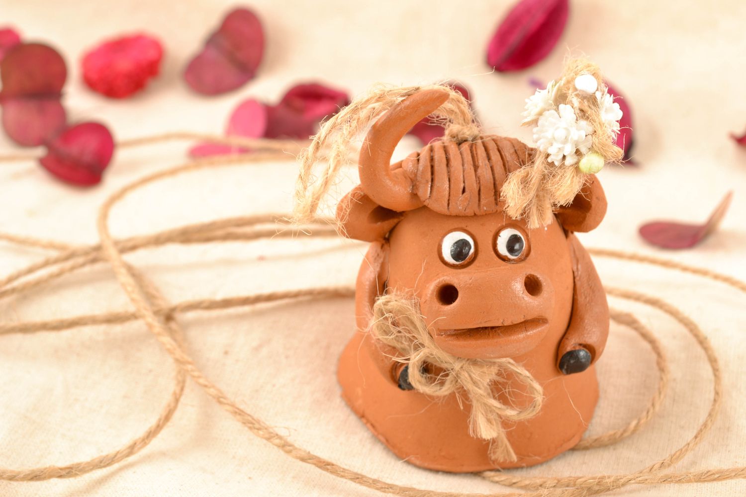 Molded ceramic bell in the shape of bull for wall decor photo 1