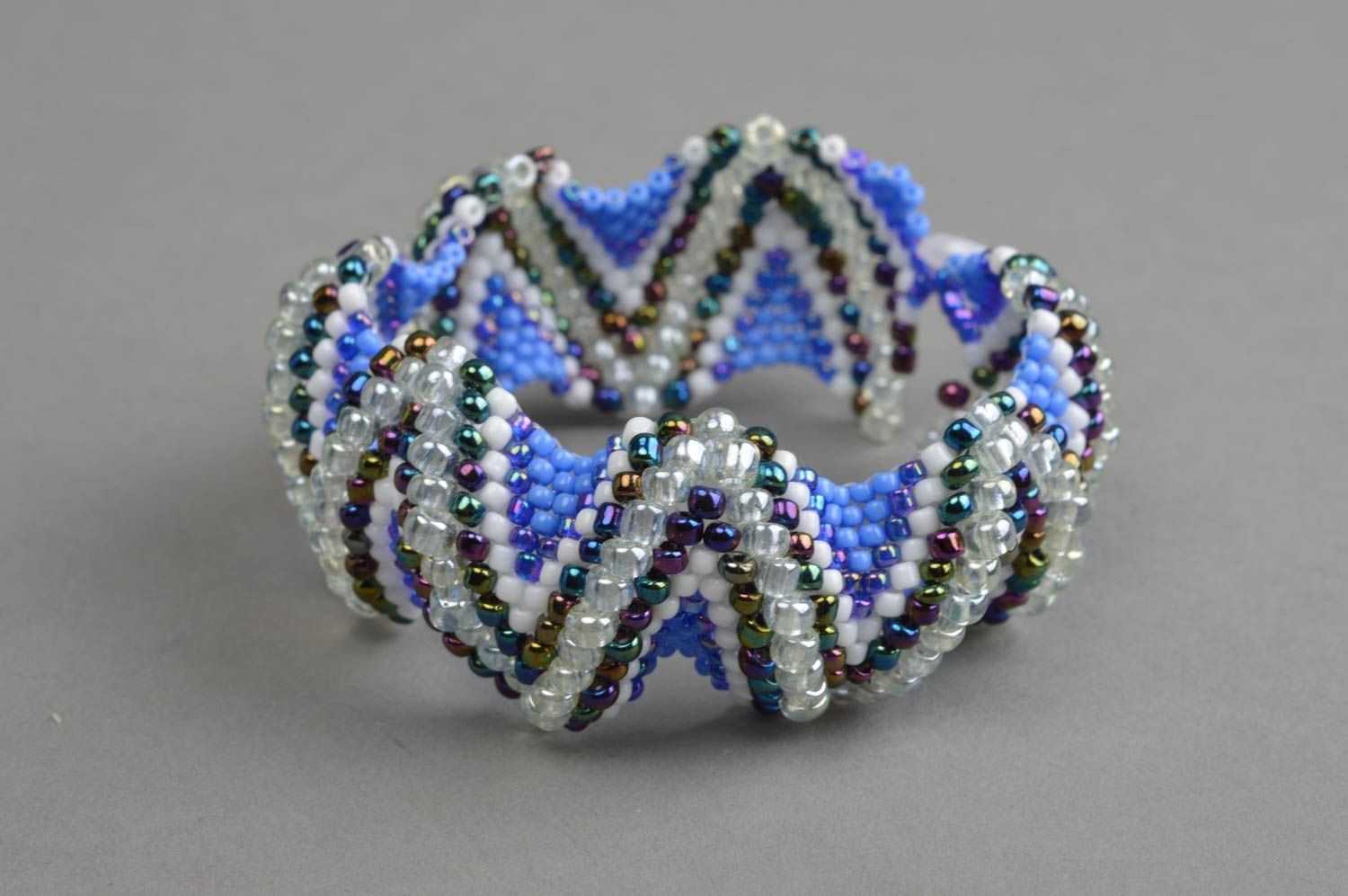 Bracelet en perles de rocaille large original fait main bijou de créateur photo 3
