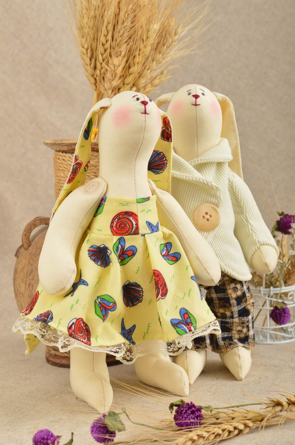 Doudous lapins faits main Jouets en tissu doux mignons Cadeau original Couple photo 1
