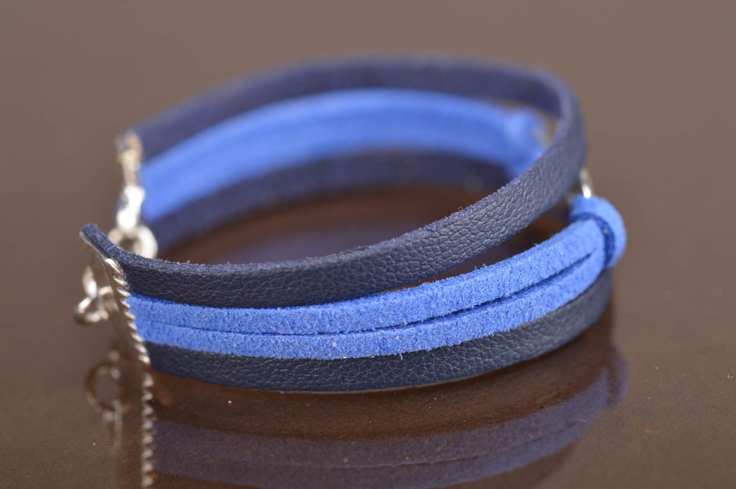 Genuine leather bracelet with insert handmade suede blue summer accessory photo 3