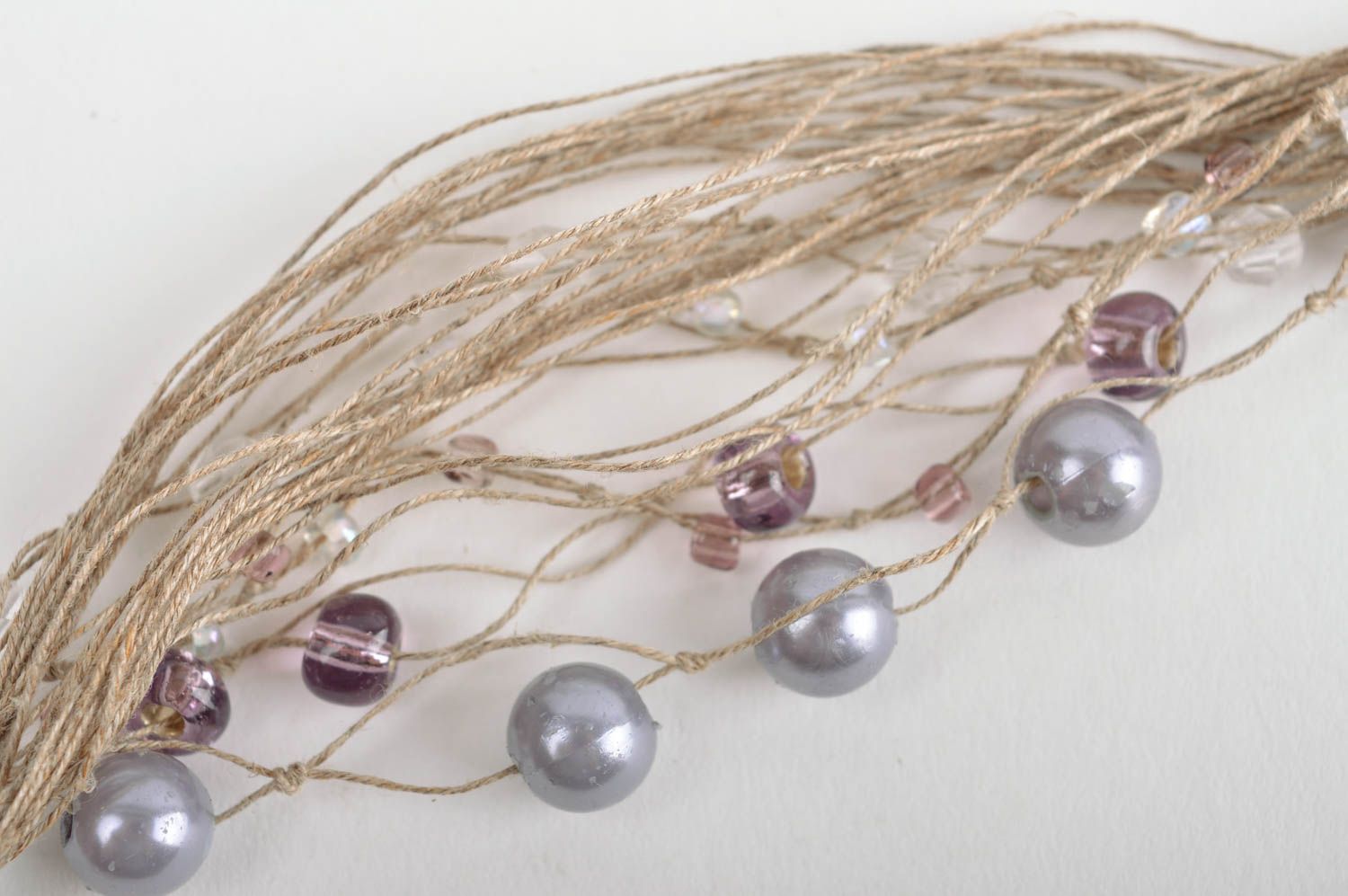 Bracelet fantaisie Bijoux fait main Accessoire femme cordes de lin perles nacré photo 5