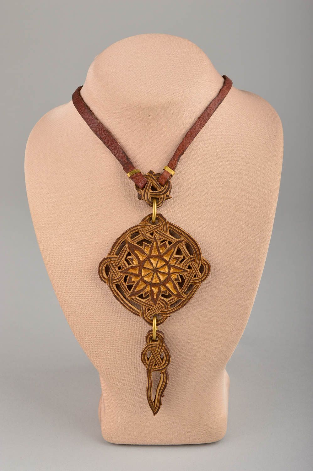 Handmade unusual leather pendant stylish feminine jewelry cute pendant photo 2