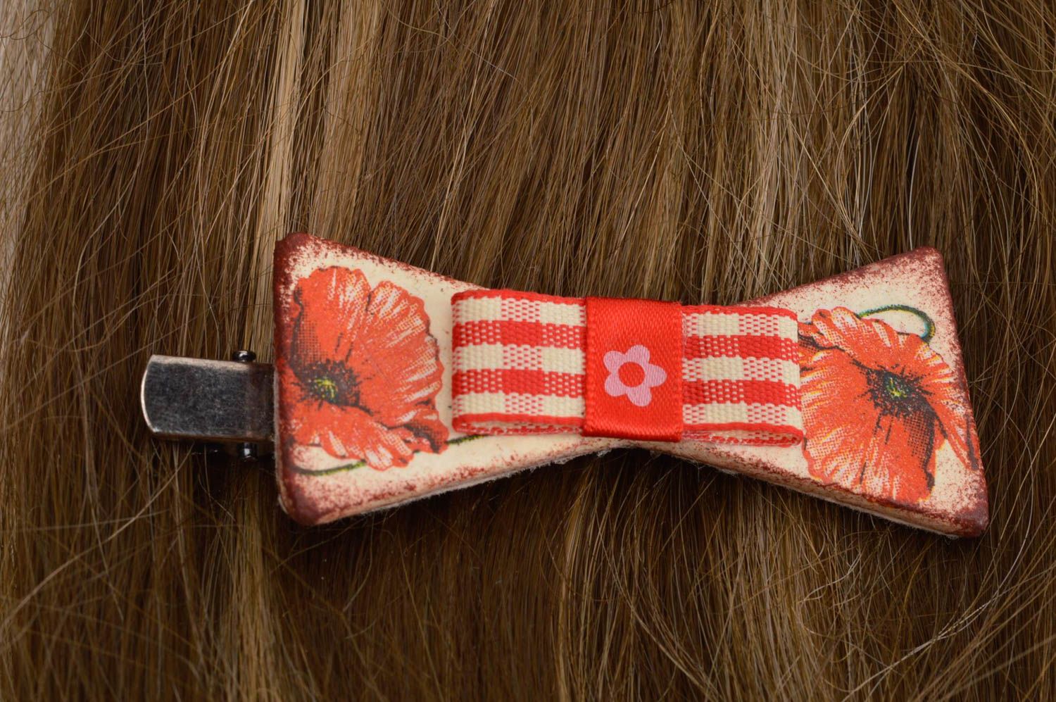 Rote blumige Haarspange Schleife handmade Designer Schmuck Accessoire für Haare foto 1