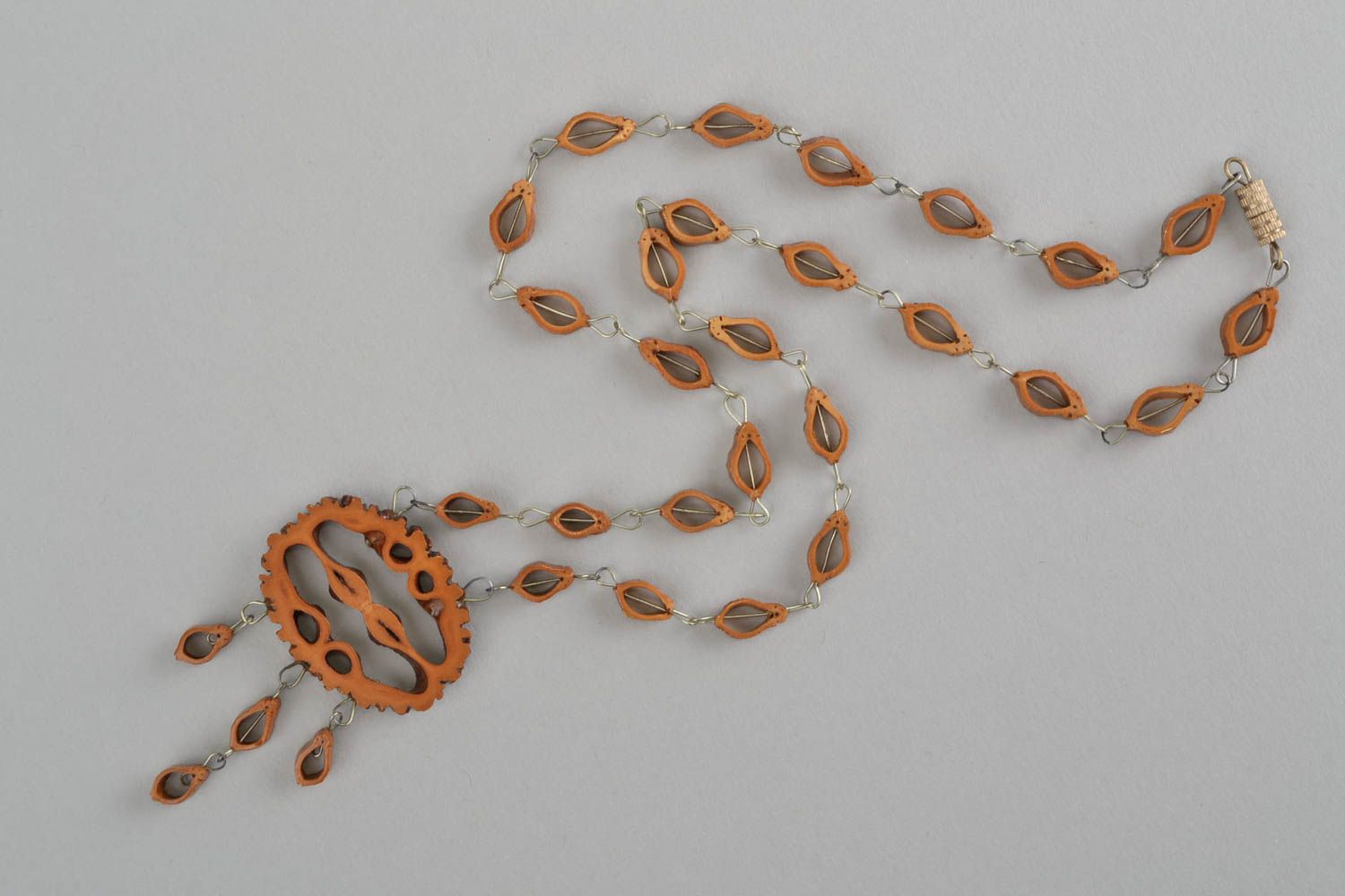 Beautiful handmade botanical necklace walnut jewelry fashion accessories photo 3