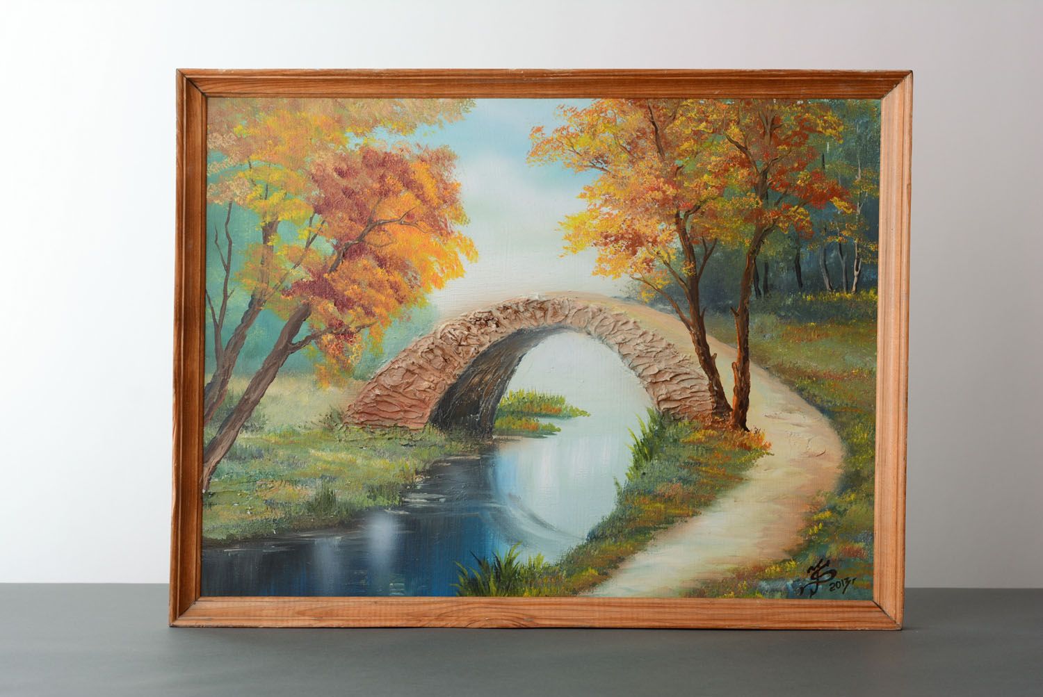 Homemade oil painting Autumn Bridge photo 1