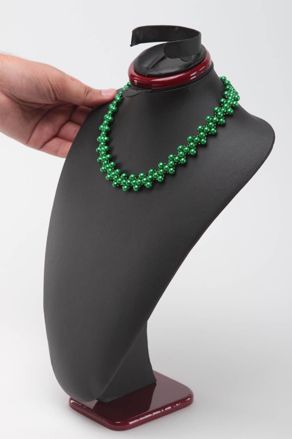 Handmade Glasperlen Kette Schmuck Collier Accessoire für Frauen grün lang schön foto 5