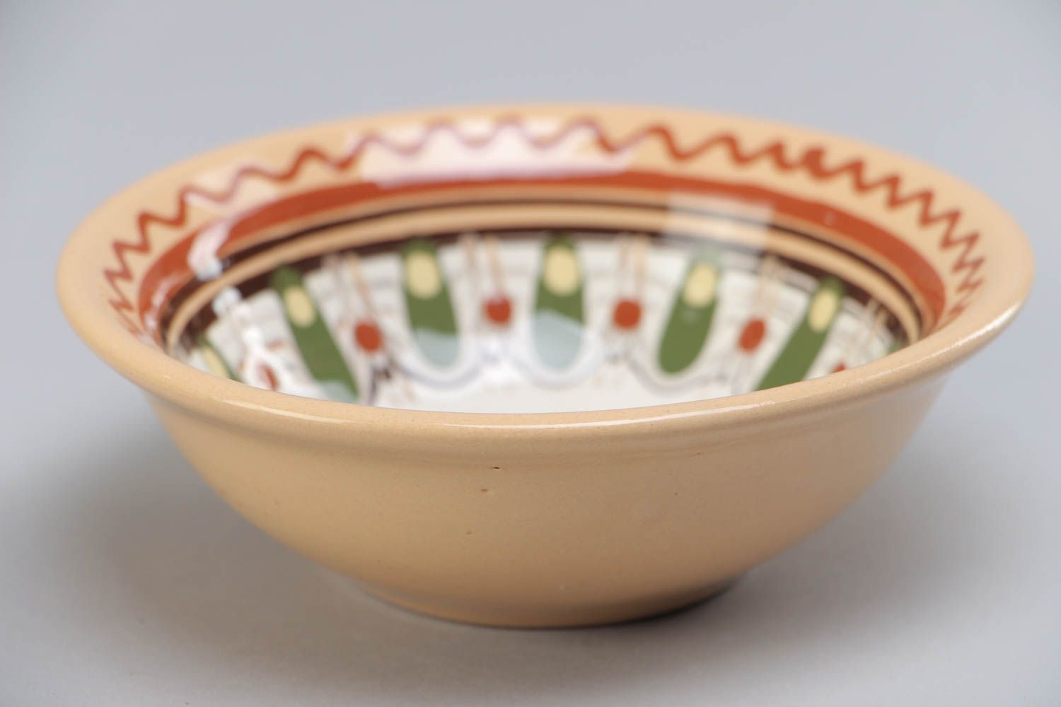 Handmade deep ceramic bowl painted and coated with glaze 200 ml in ethnic style photo 2