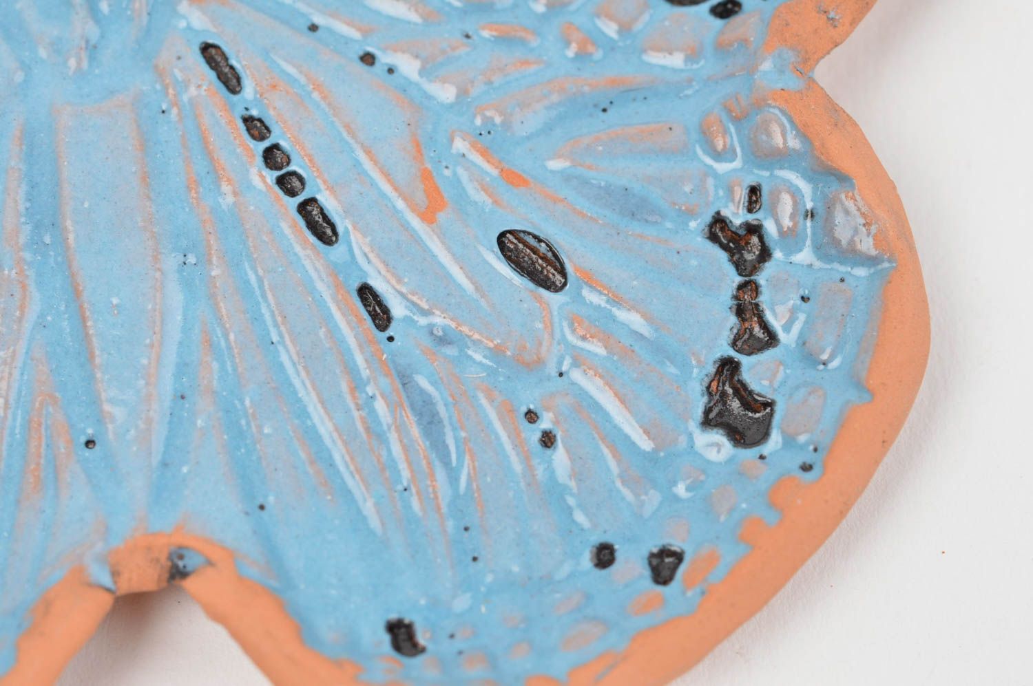 Dekorativer Teller aus Ton Schmetterling blau schön künstlerische Handarbeit foto 5
