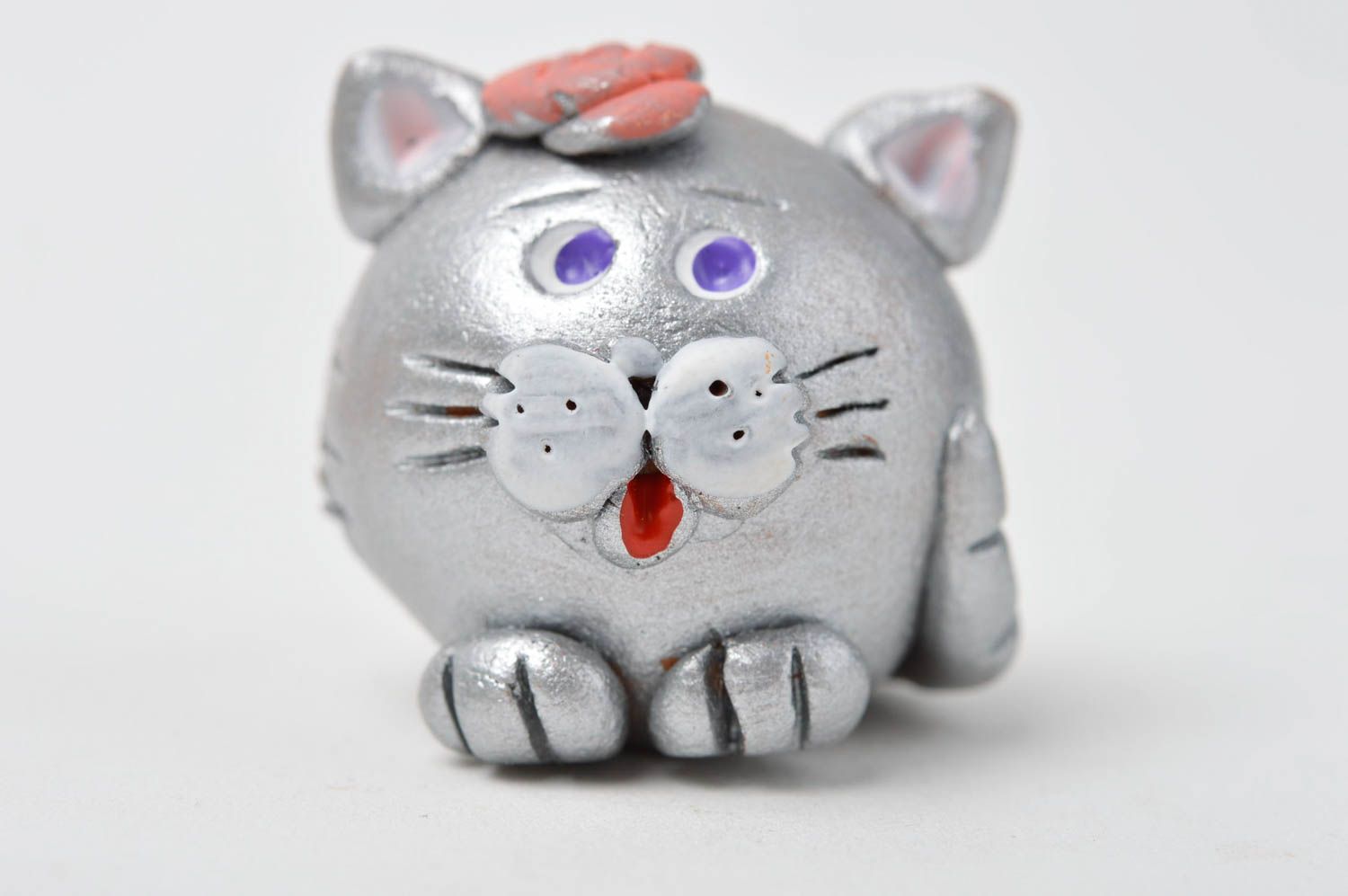 Визитница ручной работ серебряный кот керамический декор настольная подставка фото 2