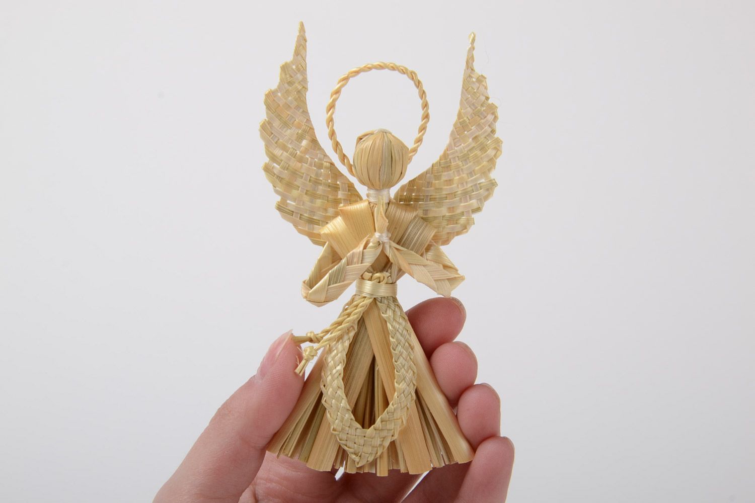 Homemade wall hanging decoration woven of straw guardian angel protective charm photo 5