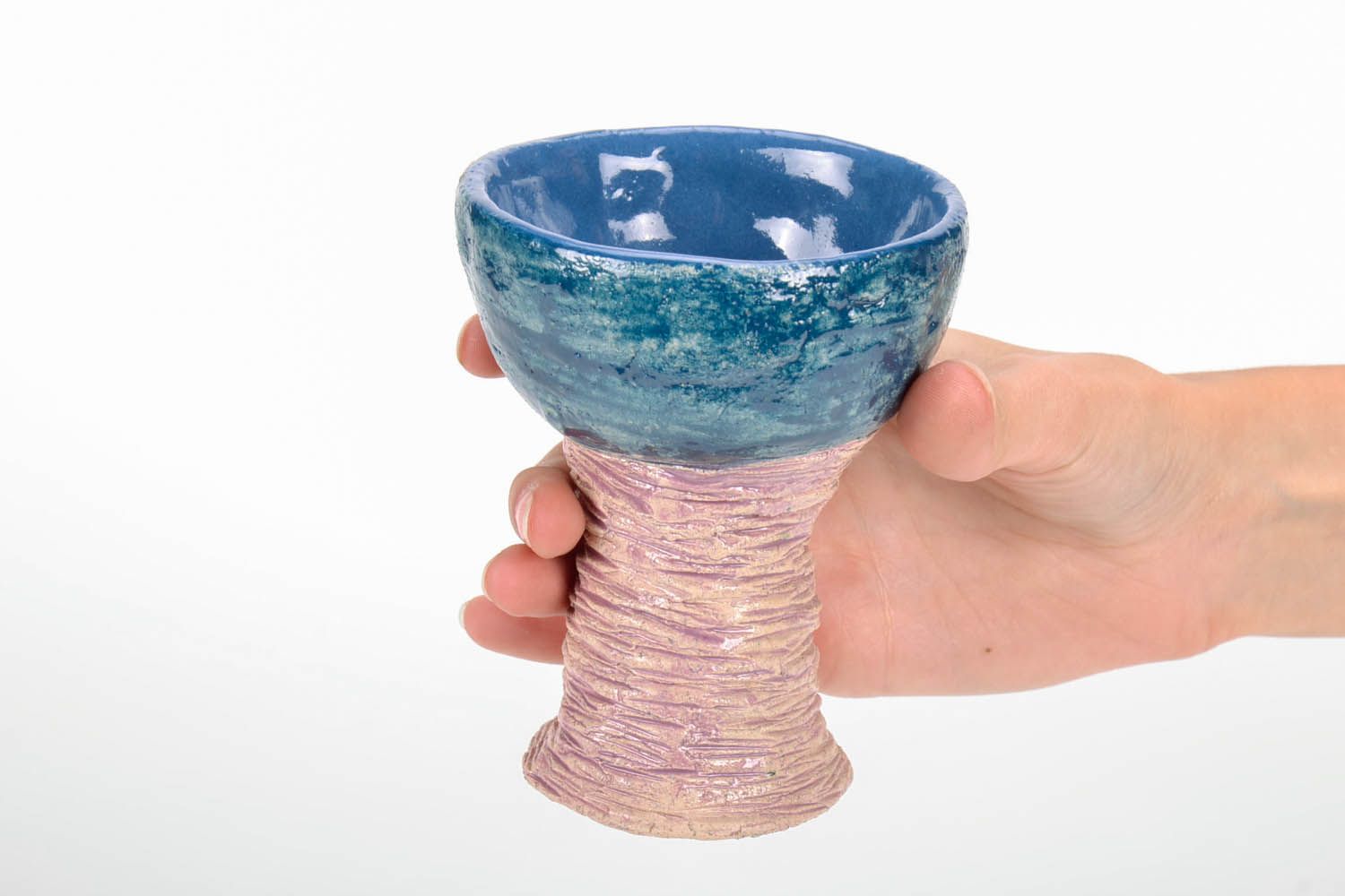 Art clay glazed pink stand and clue cup wine goblet  photo 5
