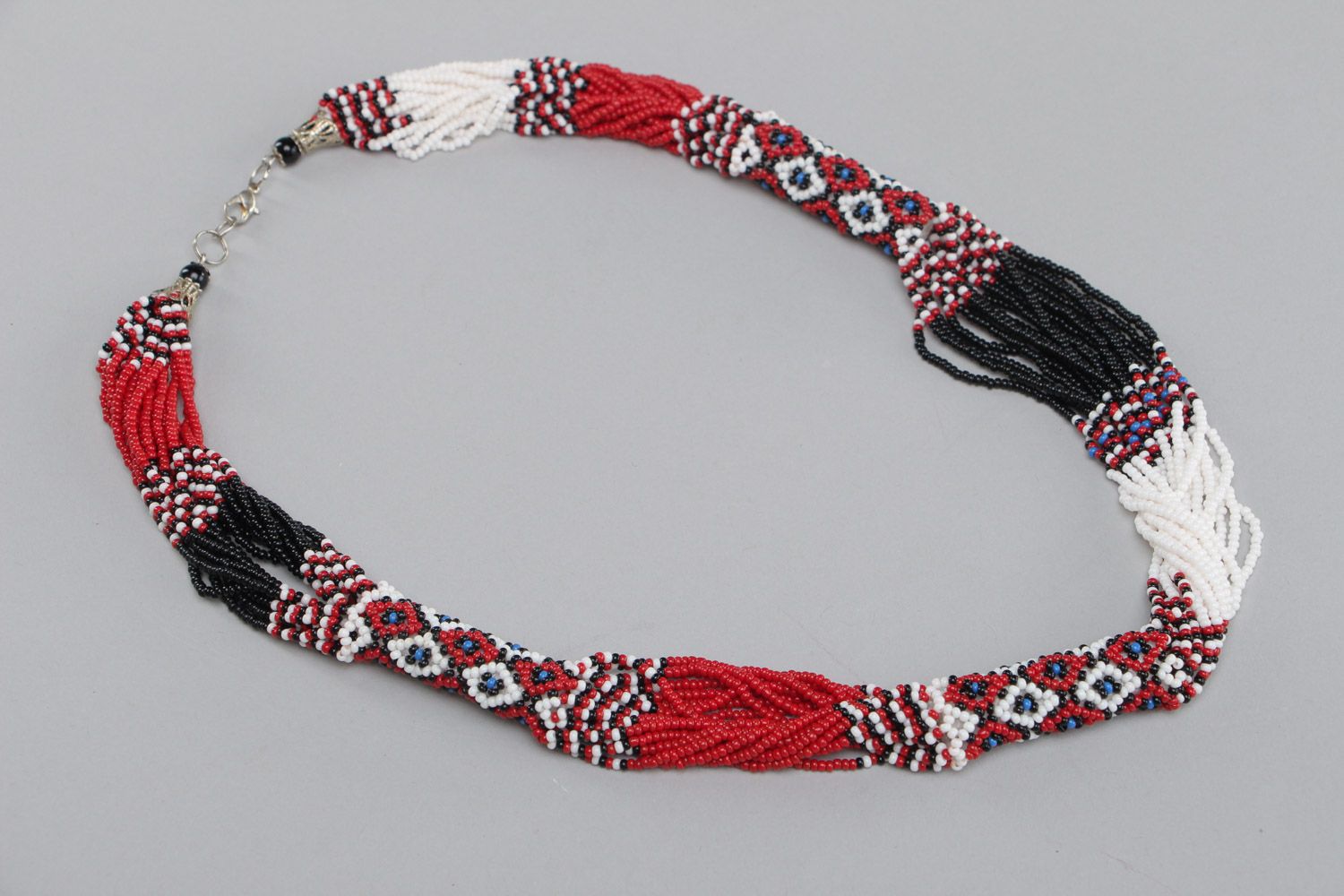 Massive handmade beaded necklace with beautiful patterns in ethnic style photo 2