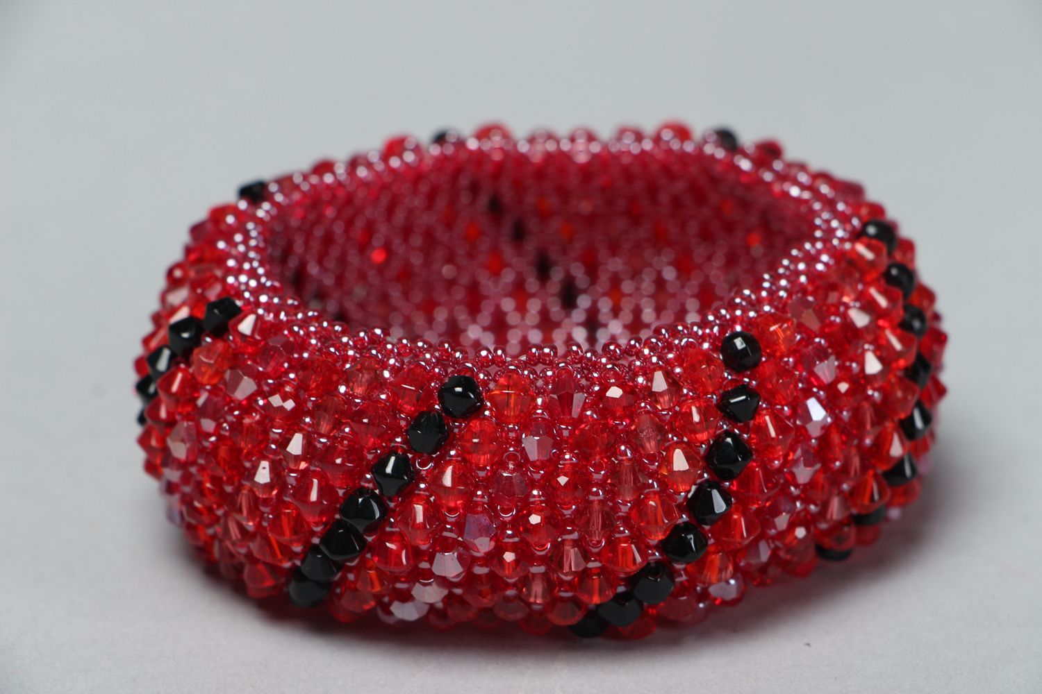 Red handmade beaded bangle bracelet with crystal beads for girls photo 1