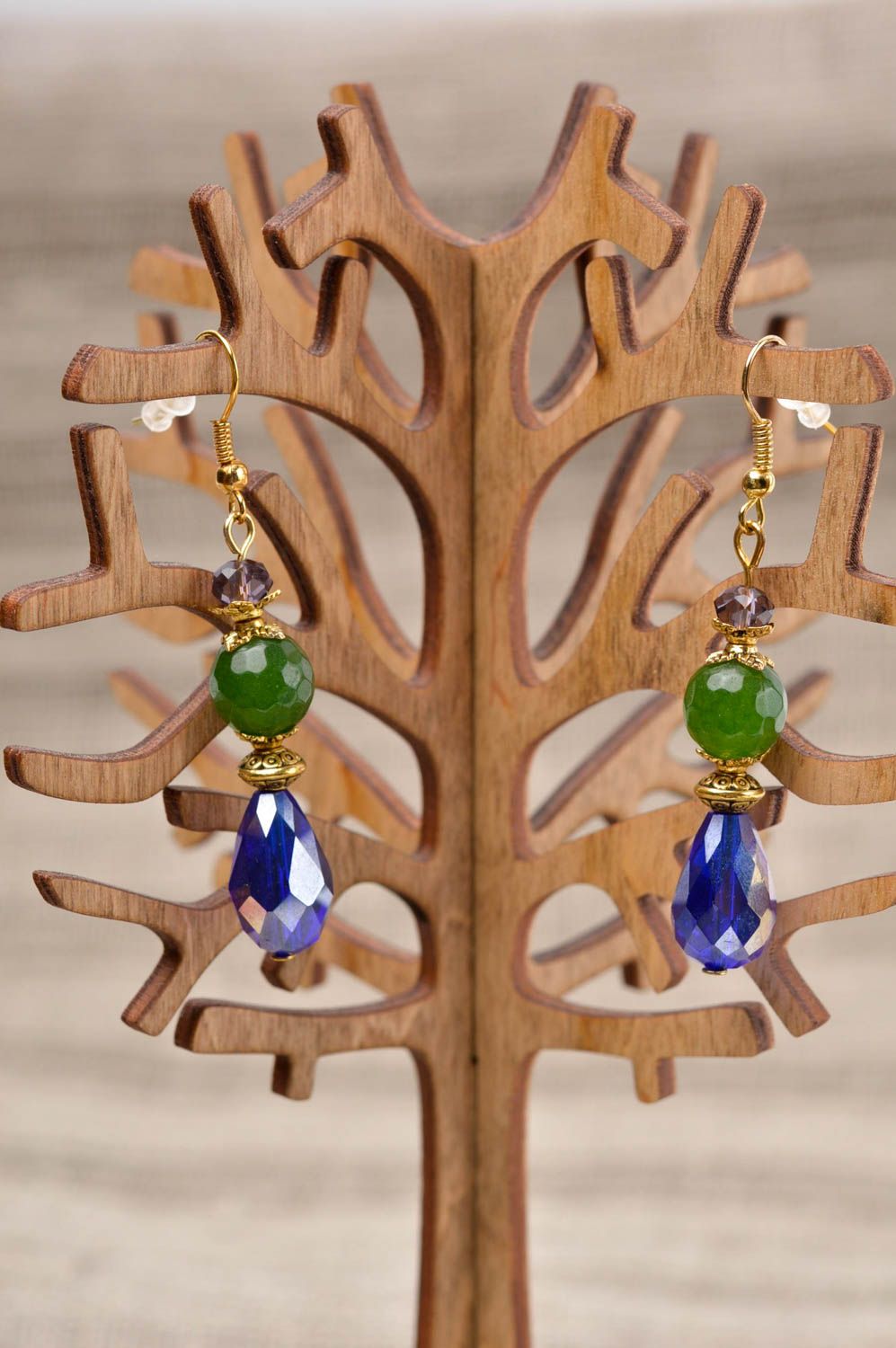 Handmade dangling earrings with natural stones stylish accessories for girls photo 1