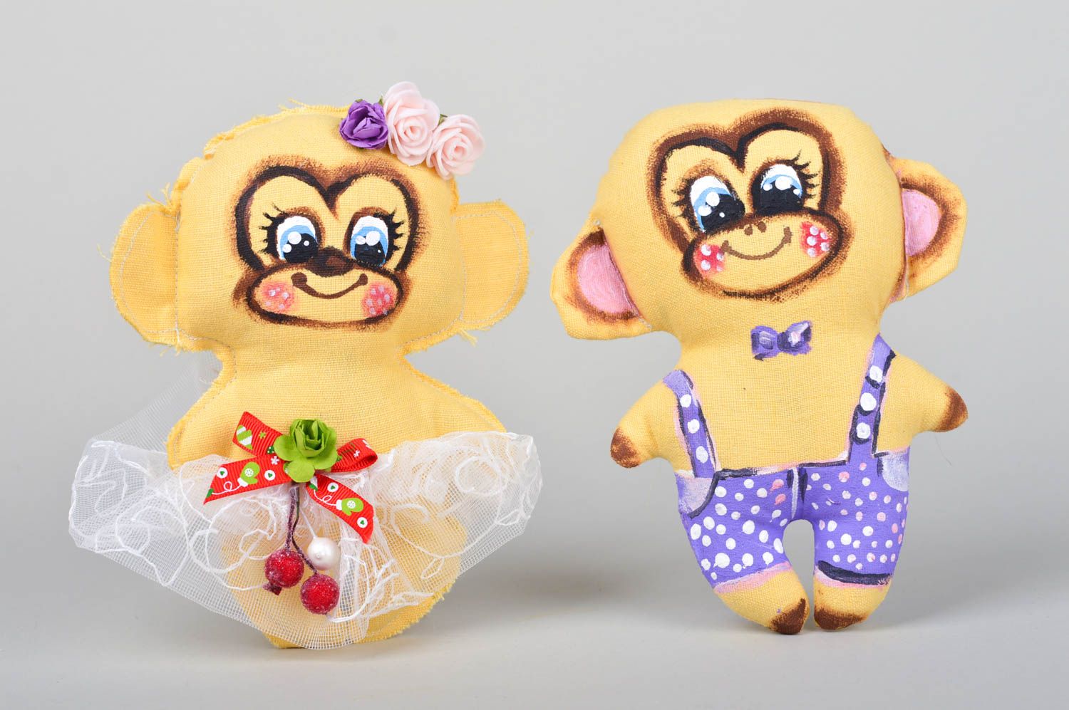 Juguetes de tela hechos a mano monos de peluche recién casados regalo original  foto 1