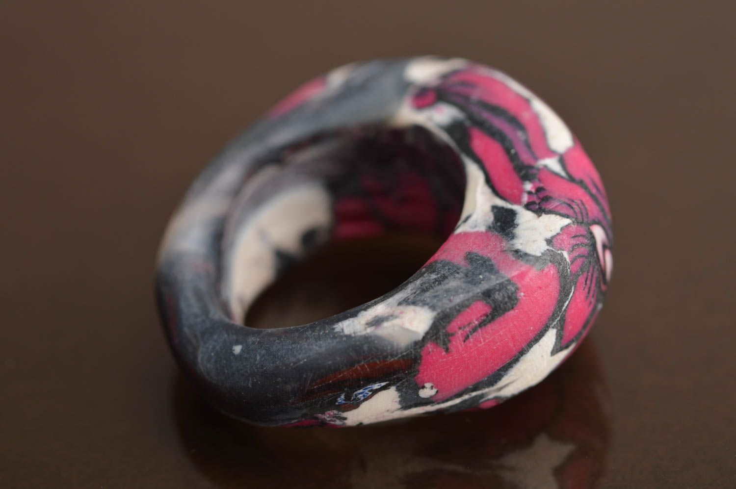 Polymer clay volume beautiful bright handmade ring with flowers stylish jewelry photo 4