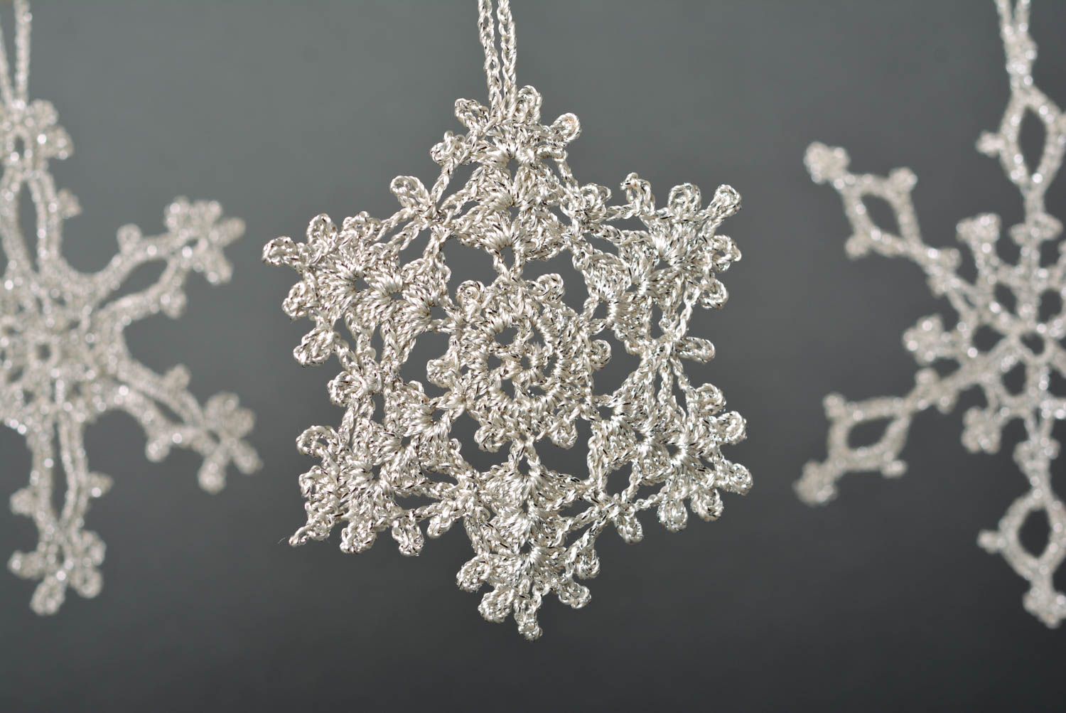 Handmade toy unusual toy for Christmas unusual crochet snowflake New Year decor photo 1
