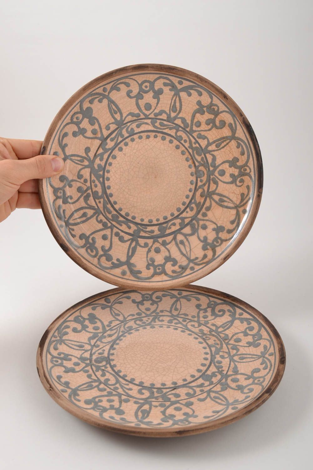 Керамические тарелки ручной работы глиняная посуда две расписные тарелки фото 5
