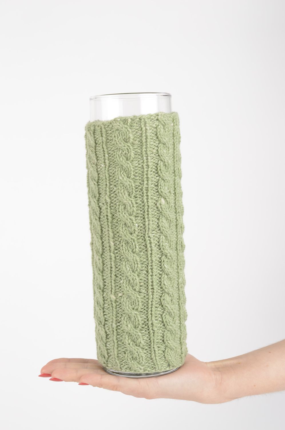 11 inches green knitted cover glass vase flower vase modern living room décor, 1,4 lb photo 4