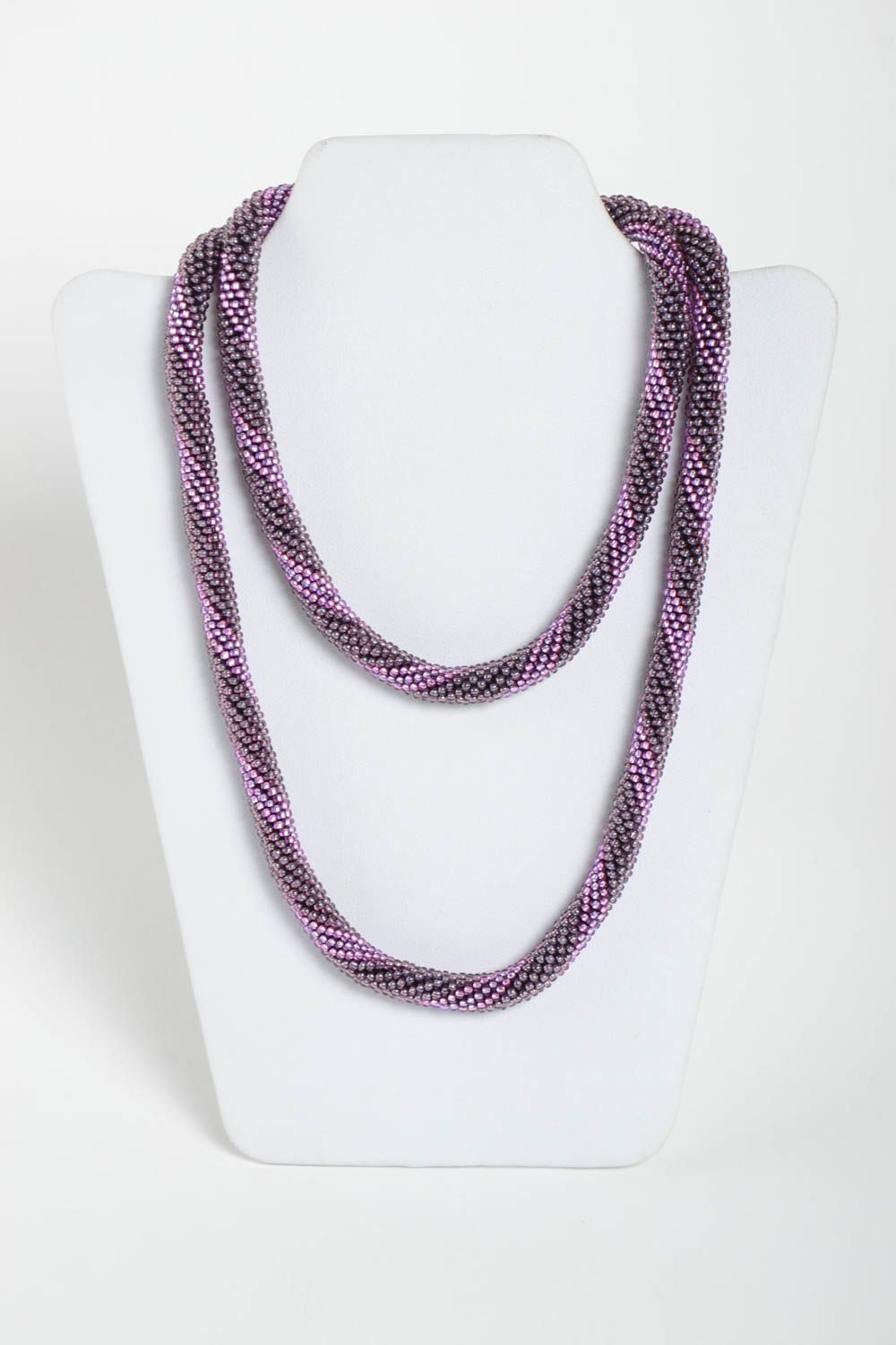 Handmade unusual cord necklace beaded lilac accessory stylish designer necklace photo 2