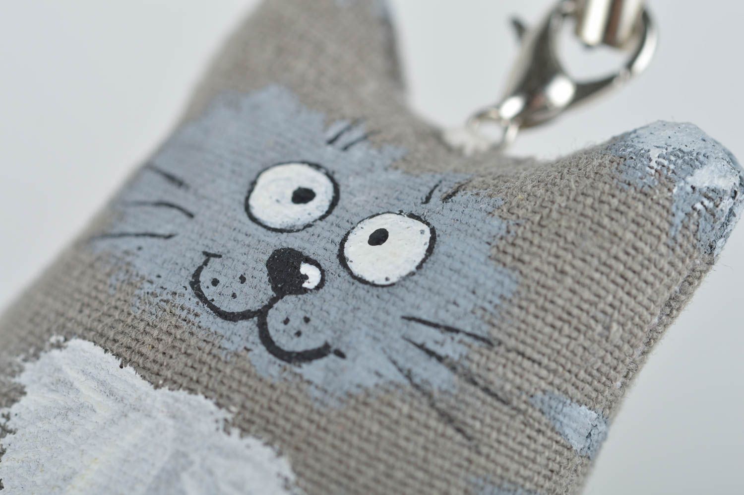 Porte-clé chat fait main Accessoire design Cadeau original gris beau original photo 4