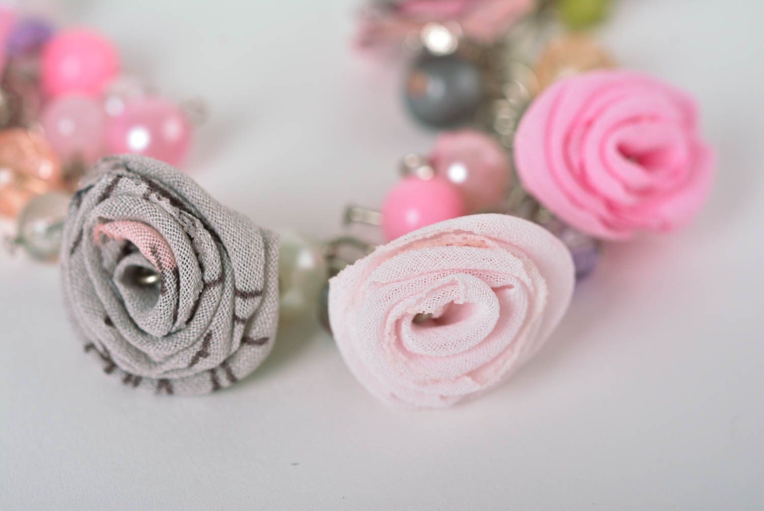 Handmade pink cute bracelet unusual textile bracelet beaded wrist jewelry photo 4