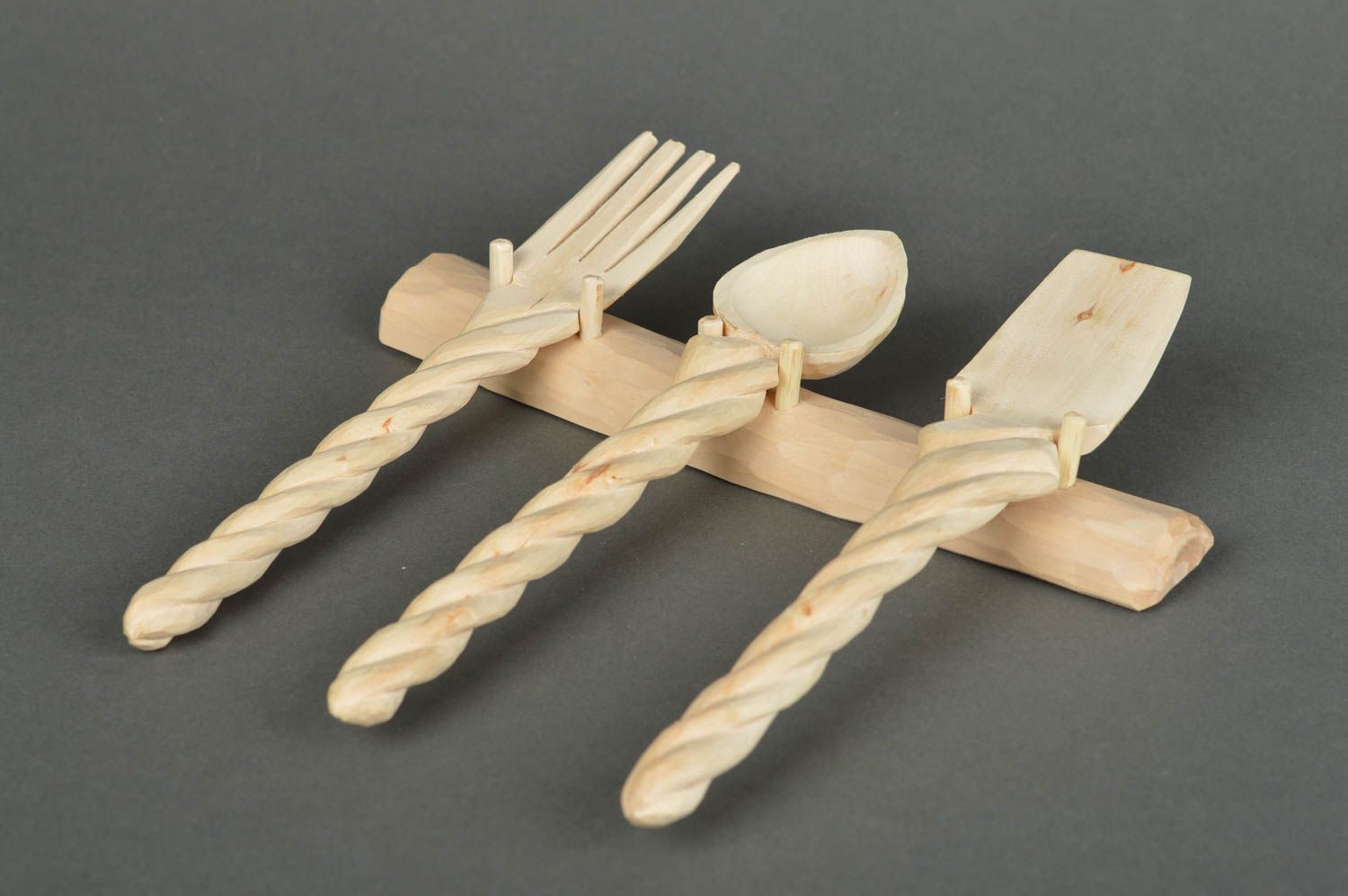 Utensilios de cocina hechos a mano tenedor de madera cuchara artesanal foto 1