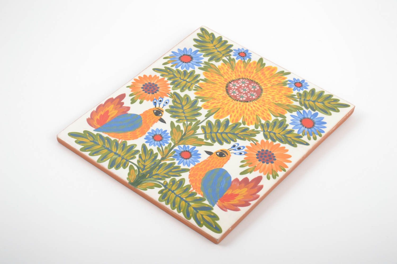 Красивая облицовочная плитка с росписью в этно стиле покрытая глазурью хенд мэйд фото 4