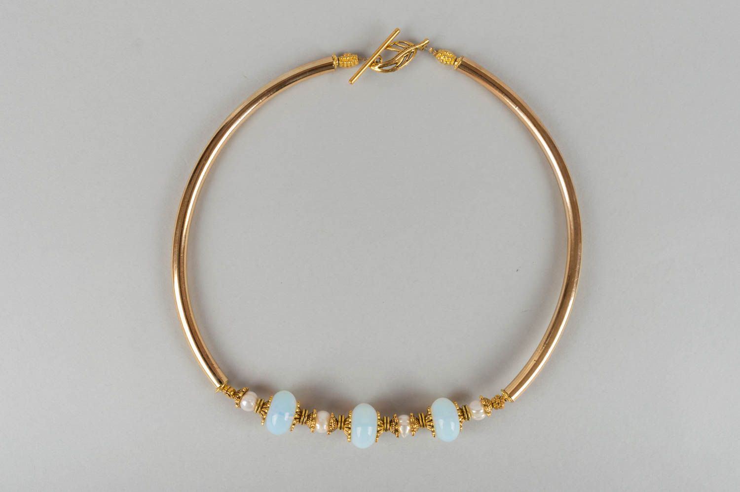 Damen Halskette aus echten Steinen mit Mondstein Perlen Messing handgemacht foto 2