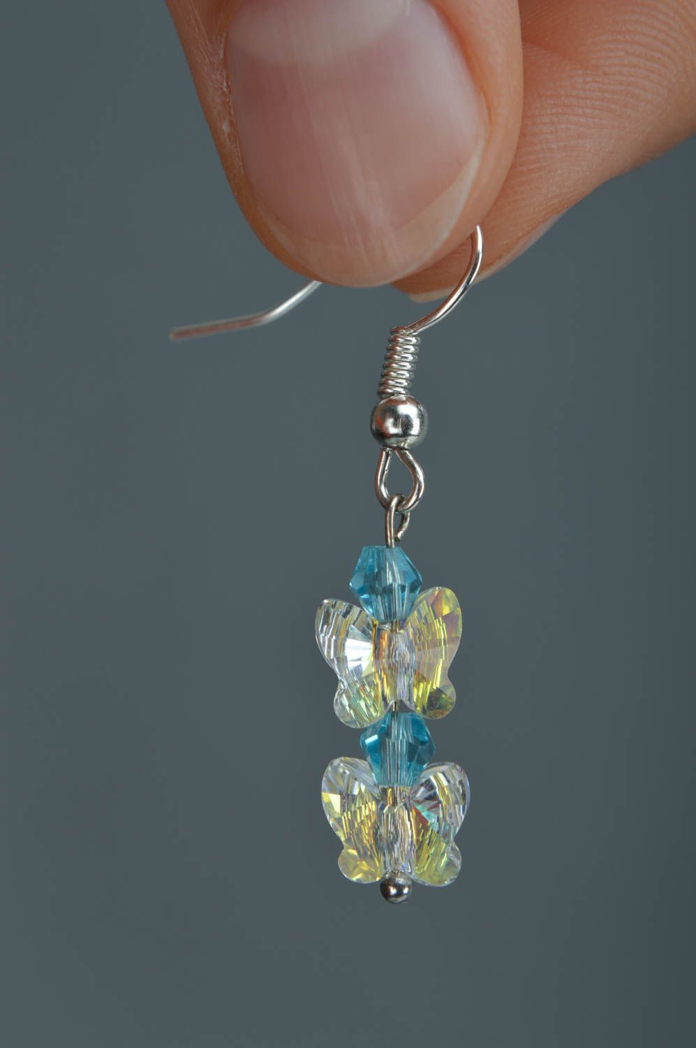 Pendientes artesanales de cristal bisutería fina accesorio para mujer Mariposas foto 5