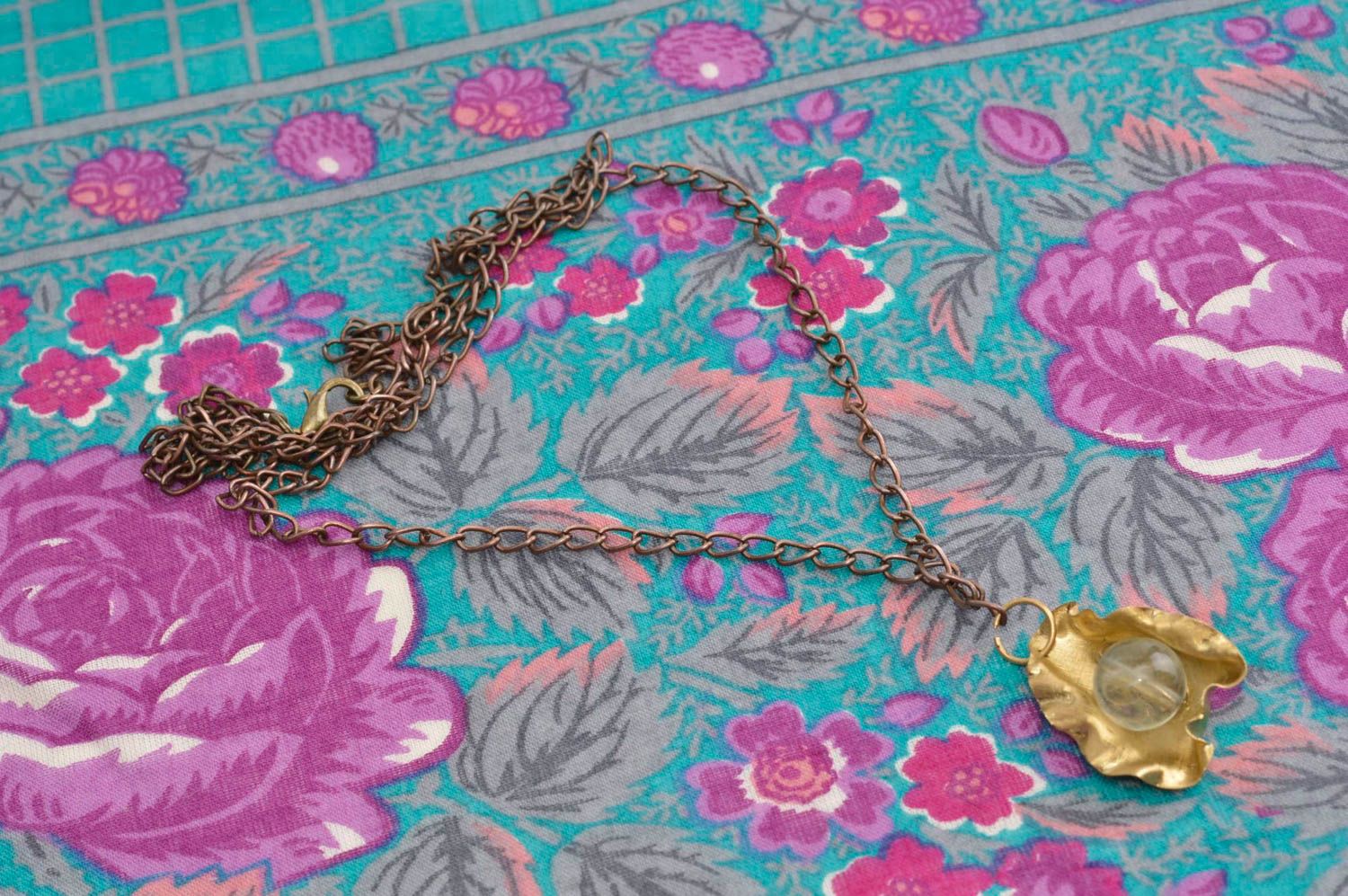 Natural stone jewelry handmade accessories brass necklace brass jewelry photo 2