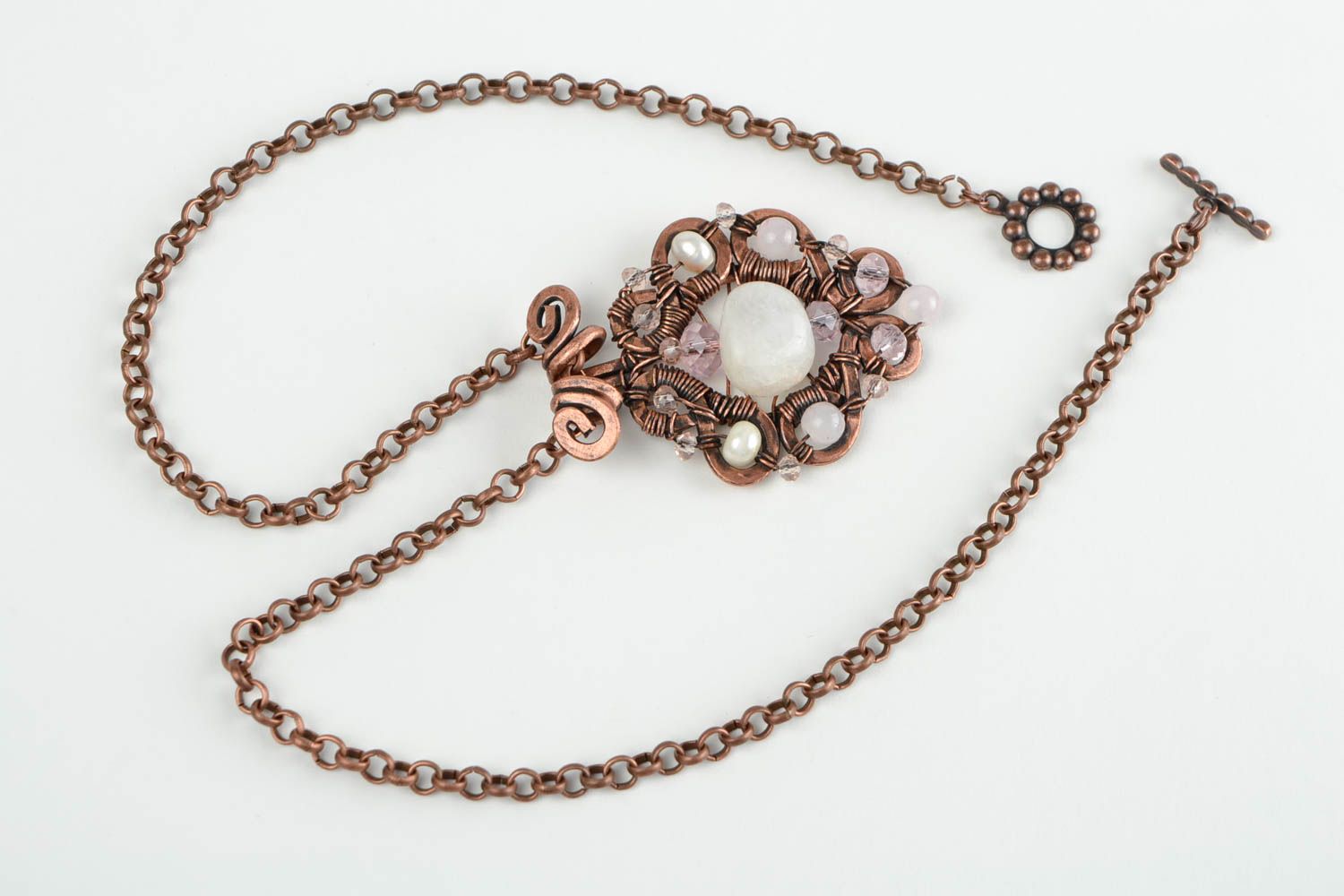 Unusual handmade metal pendant wire wrap copper pendant beaded pendant design photo 5