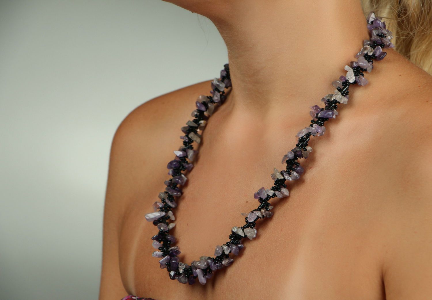 Necklace made of beads and amethyst photo 5