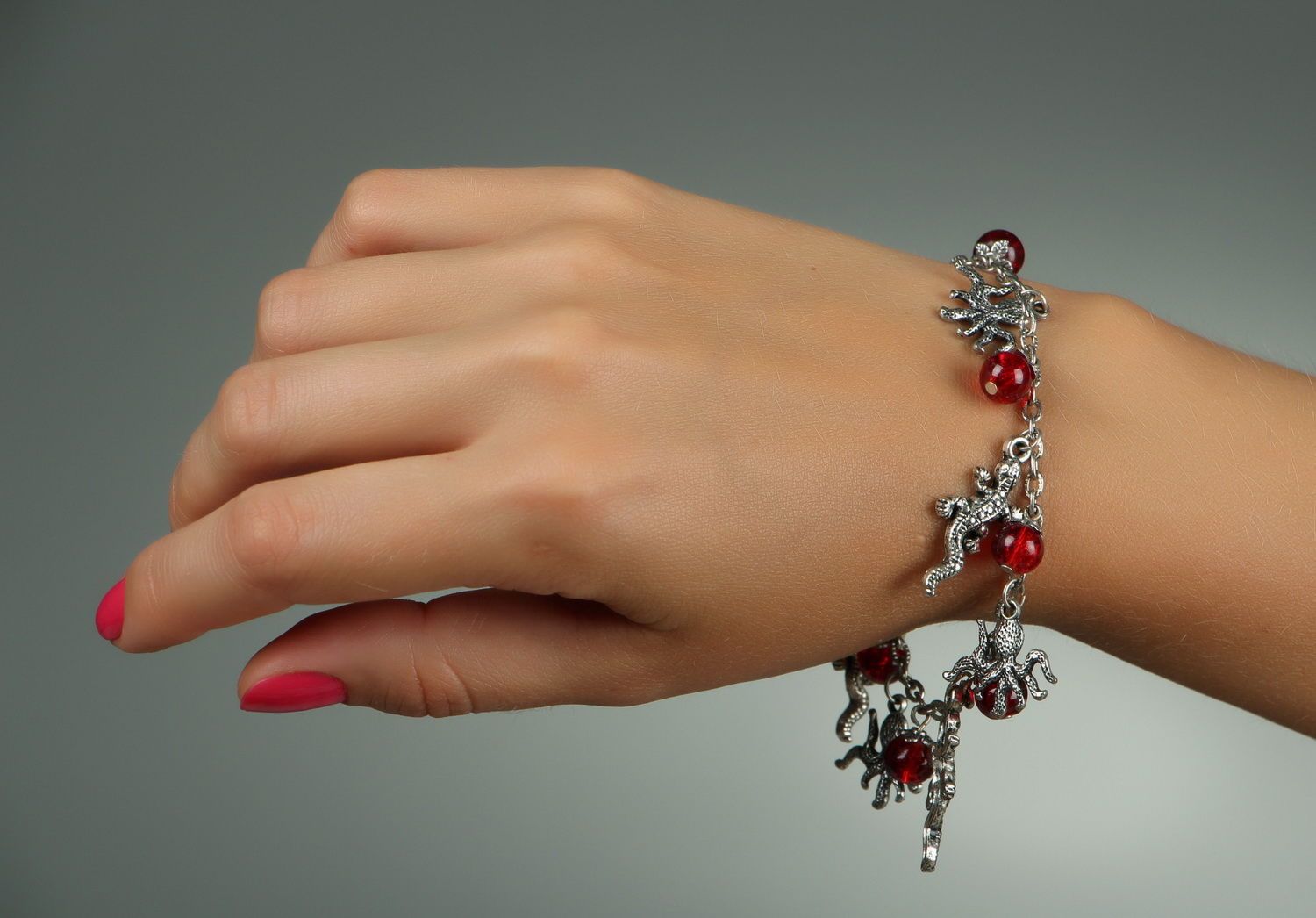 Wrist bracelet, steel, glass beads photo 4