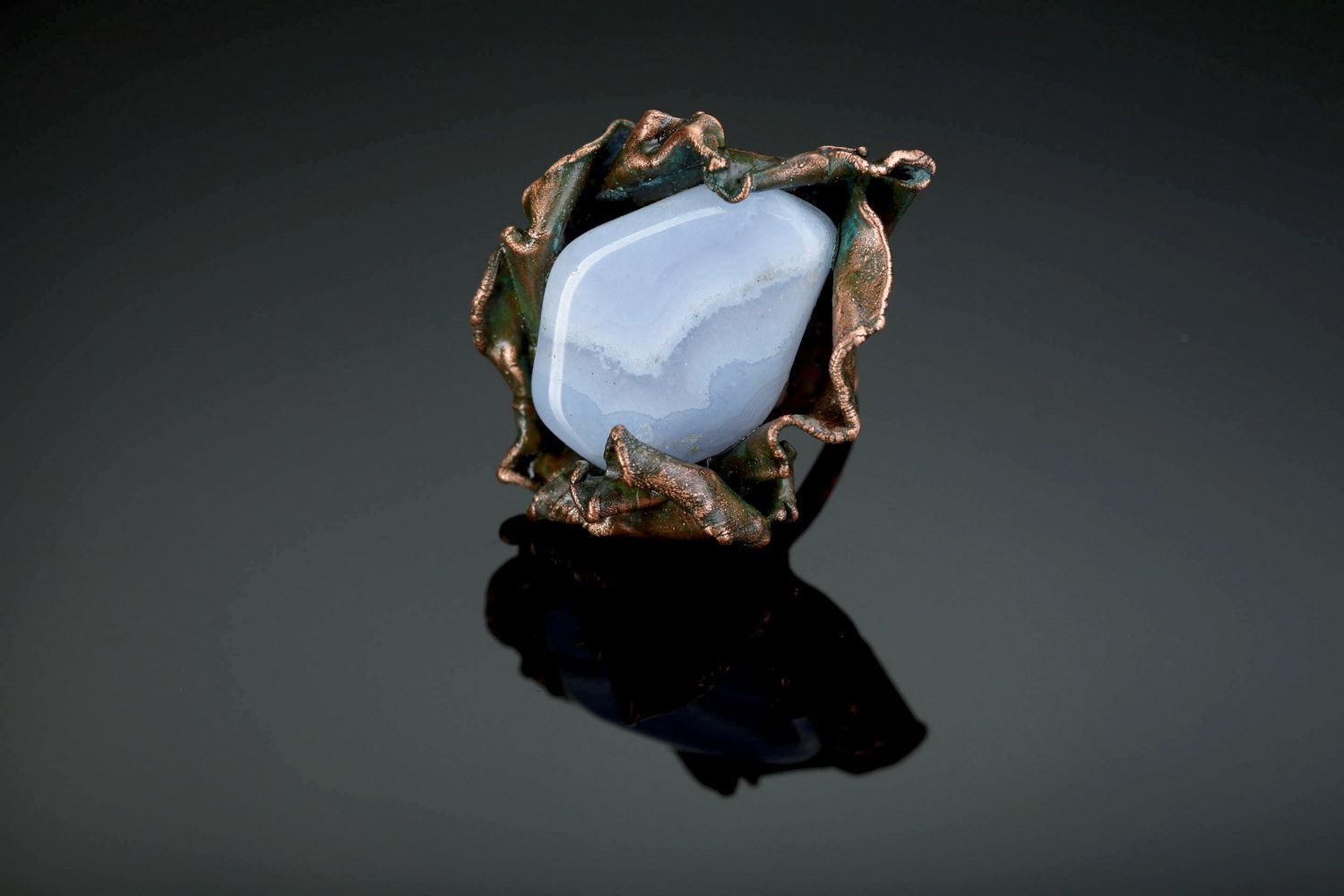 Copper ring with chalcedony photo 2